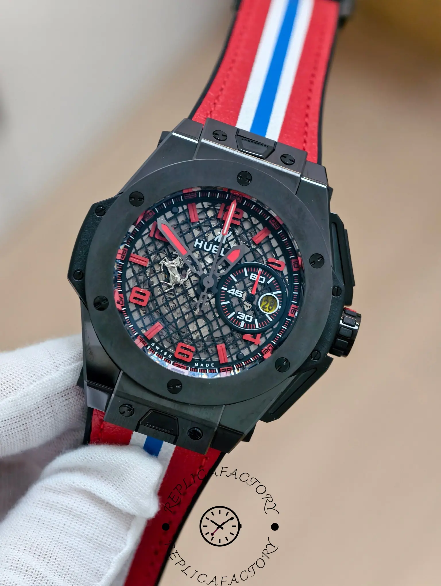 Close-up angle of Hublot Big Bang 401.CX.1123.VR highlighting multi-layer skeleton dial.