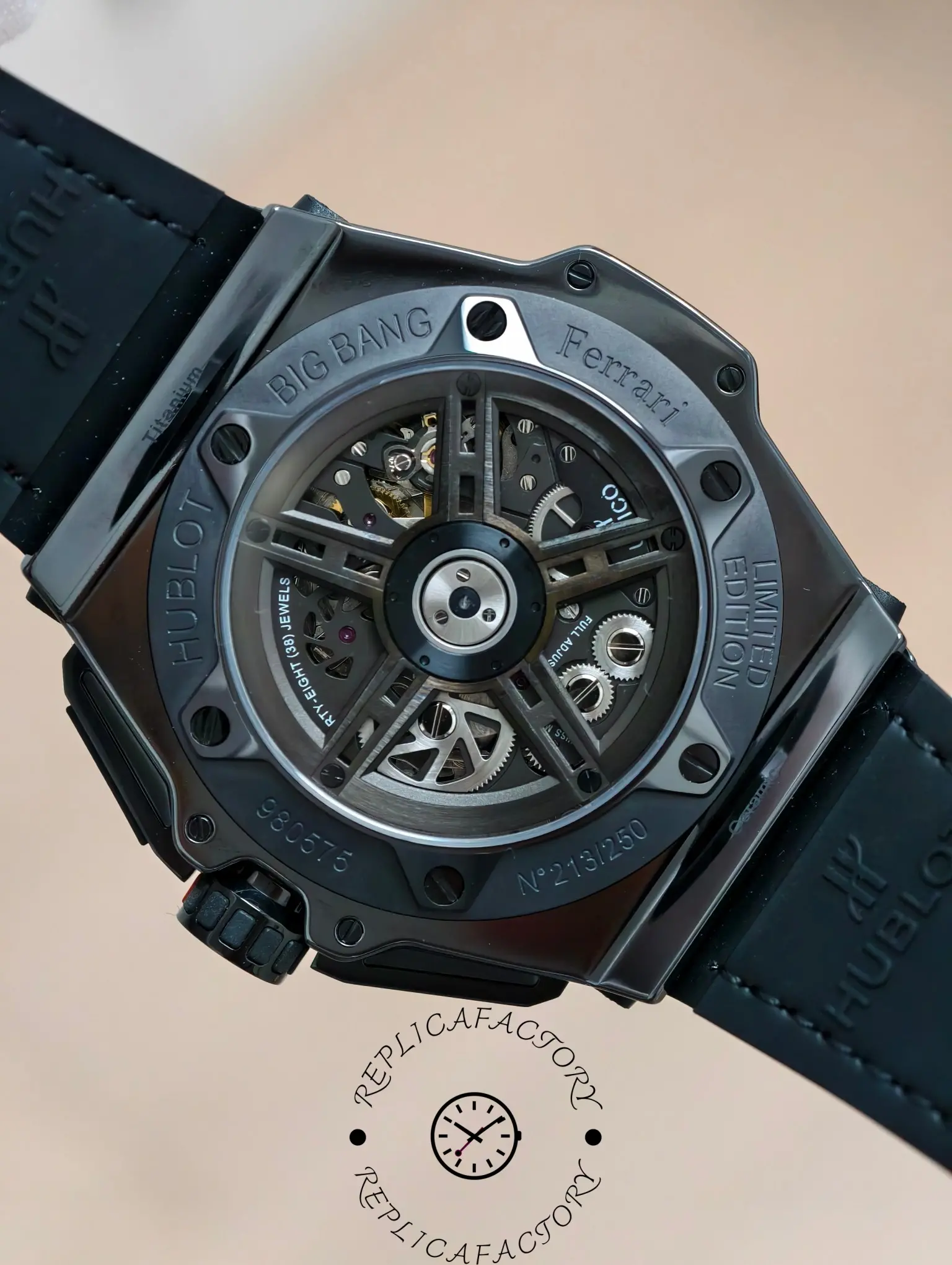 Back view of Hublot Big Bang 401.CX.1123.VR showing skeleton rotor and limited-edition engraving.