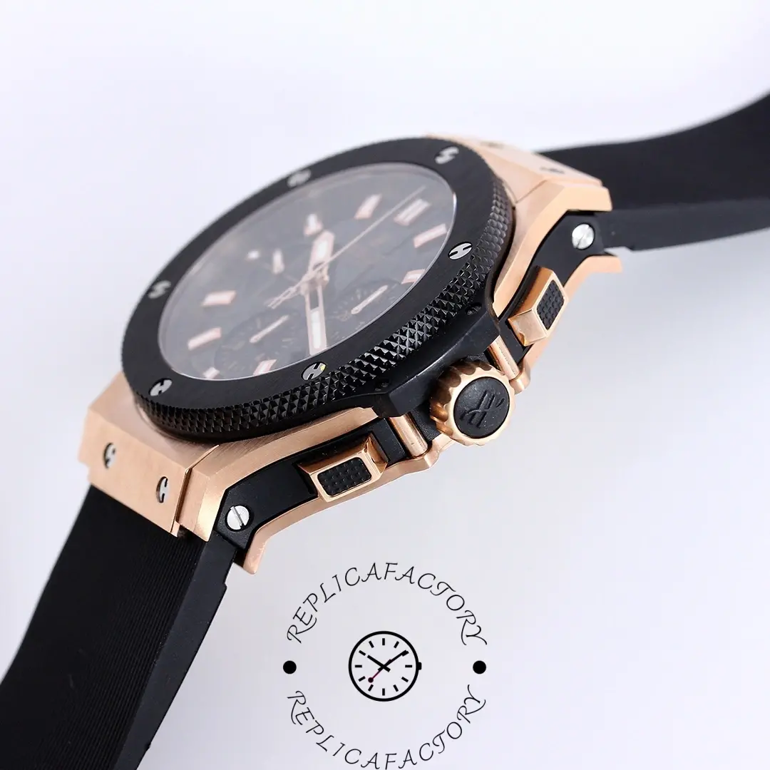 Side view of Hublot Big Bang 301.PM.1780.RX crown and black bezel design.