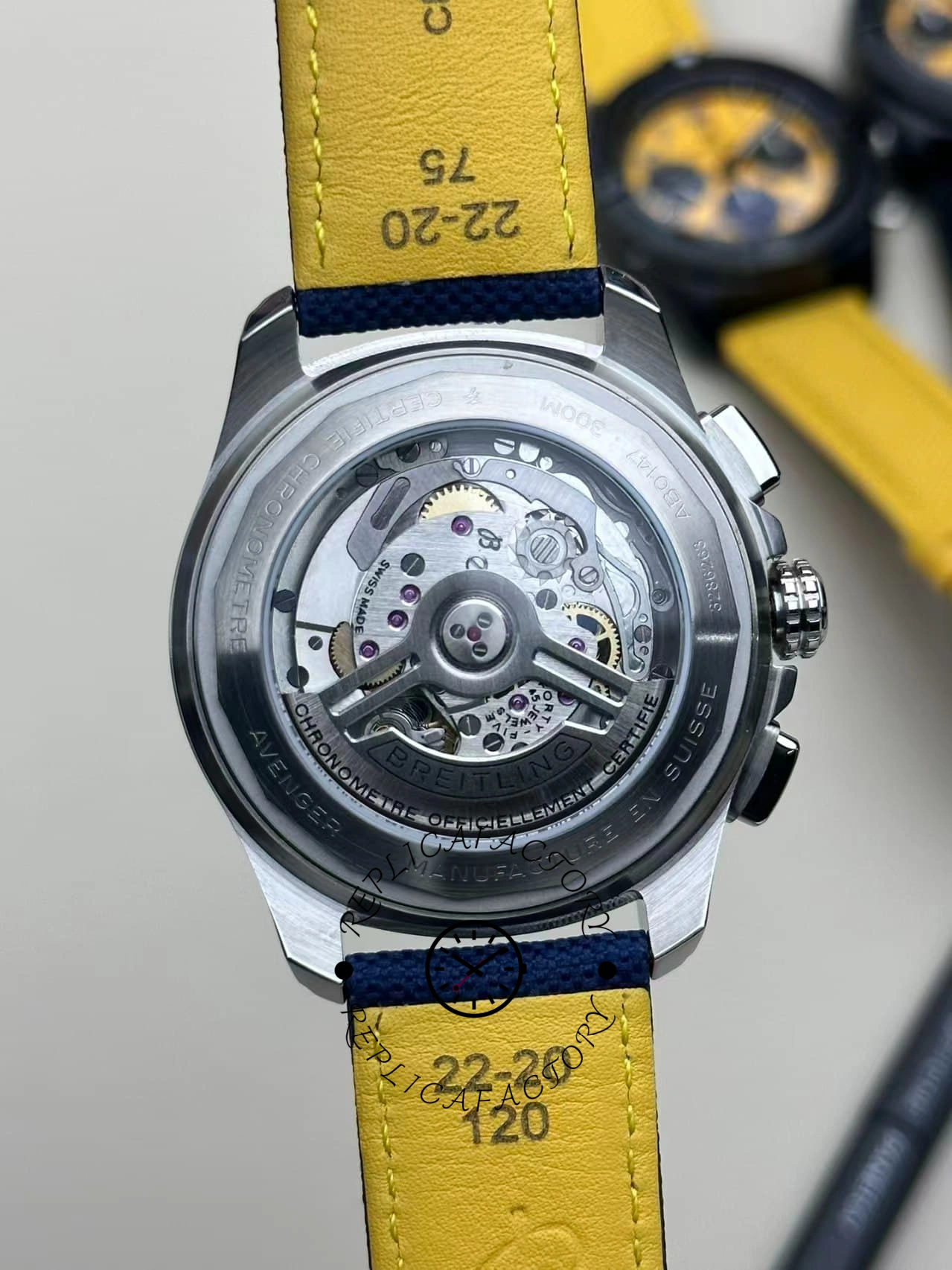 Rear movement close-up of Breitling Avenger B01 Chronograph 44 AB0147101C1X1.