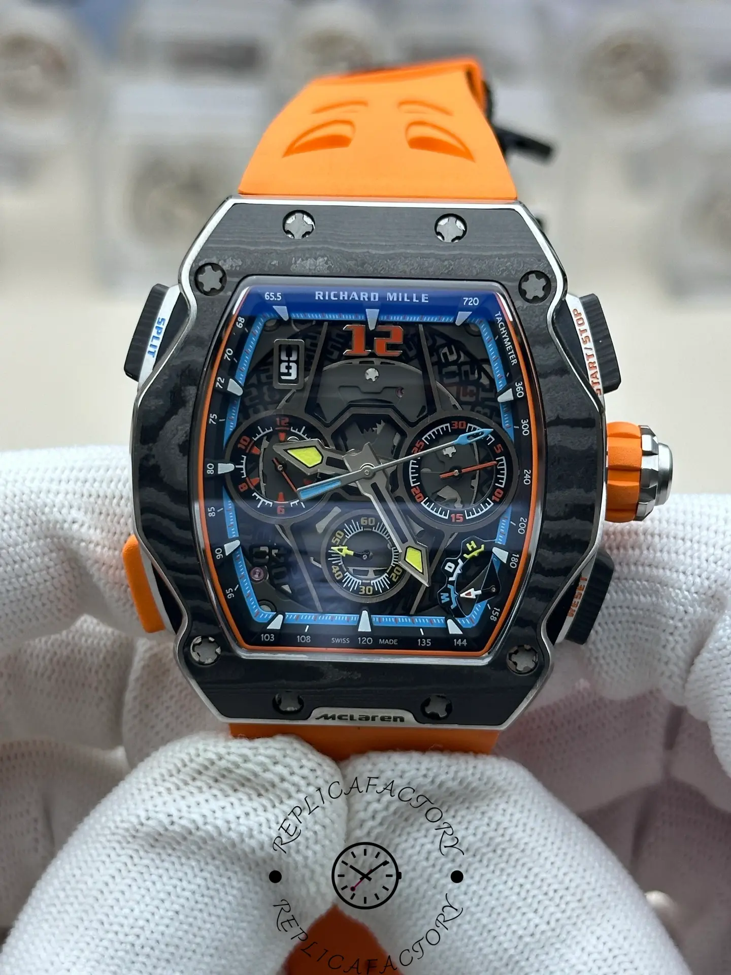 Close-up of Richard Mille RM 65-01 replica highlighting the chronograph subdials.