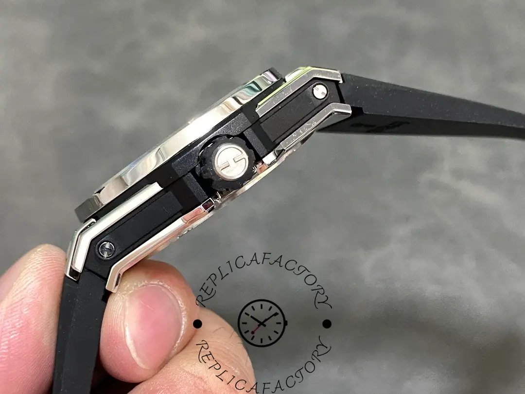 Side view of Hublot Big Bang Tourbillon 45mm replica showing crown and case layers.