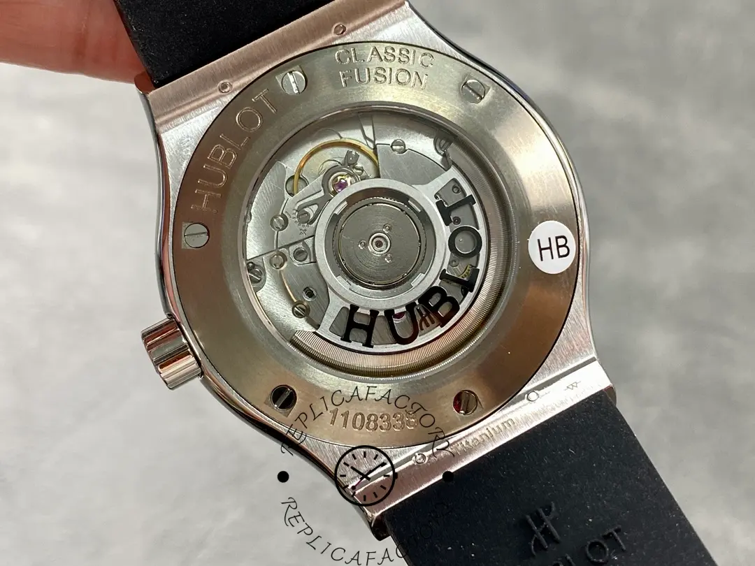 Back view of Hublot Classic Fusion 542.NX.1270.RX.MDM replica showing automatic rotor.