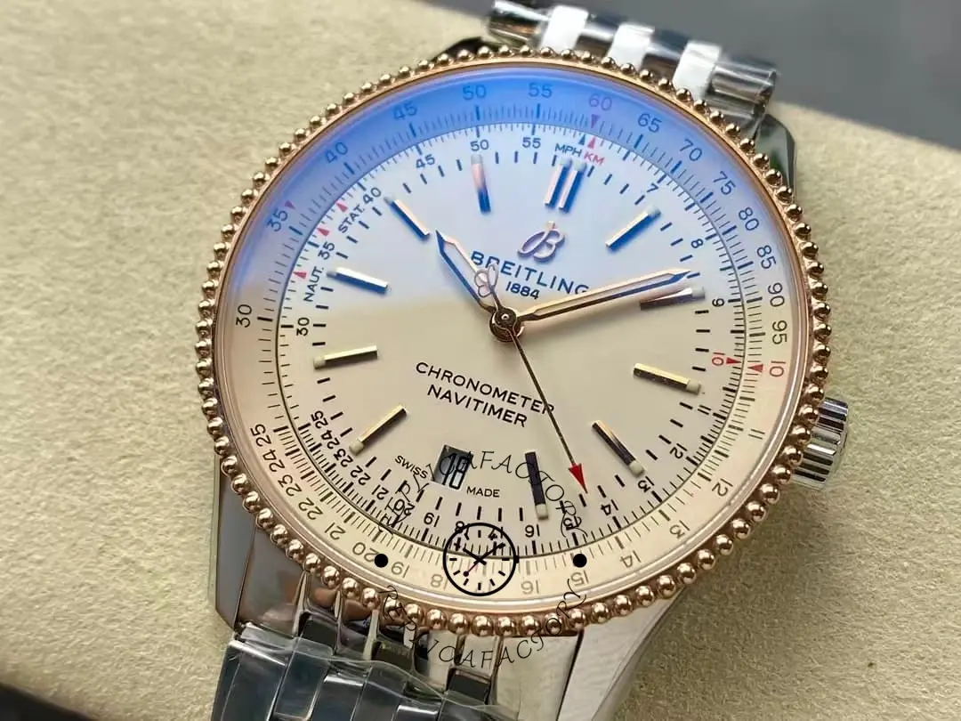 Close-up of the Breitling Navitimer 41 U17326211G1A1 showing the detailed slide-rule scale and luminous markers.