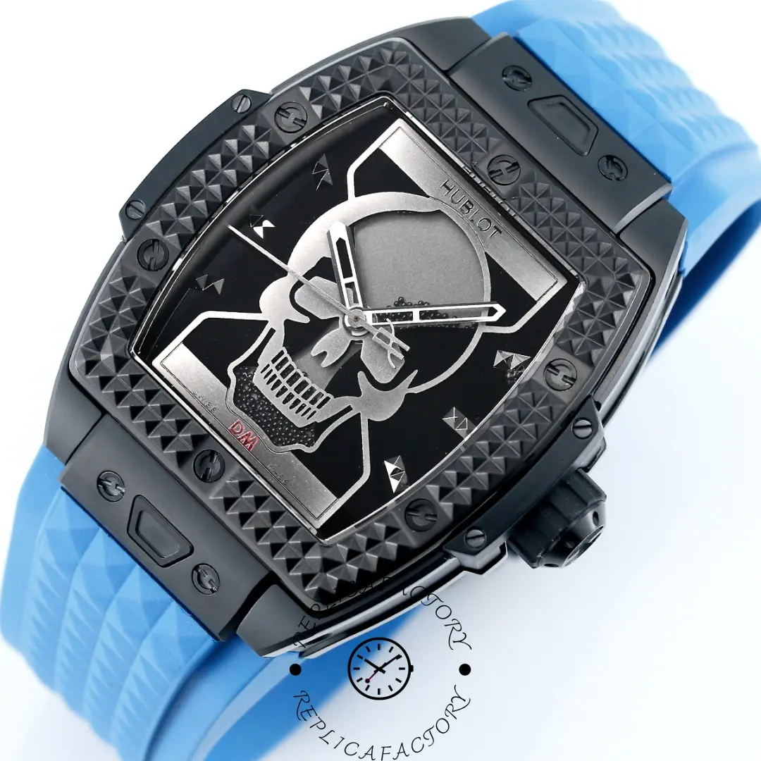 Hublot 646.CI.0110.RX.DPM24 dial showing skull motif and stud markers.