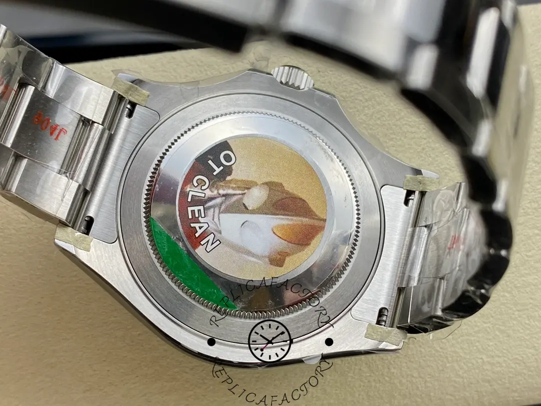 Caseback view of the Rolex Yacht-Master 126622 with protective sticker attached.