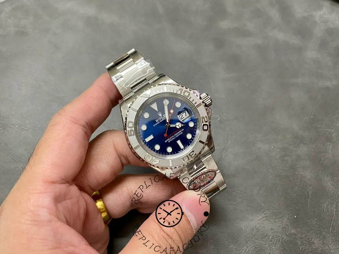 Full wrist-shot style view of Rolex Yacht-Master 126622 replica with steel bracelet.