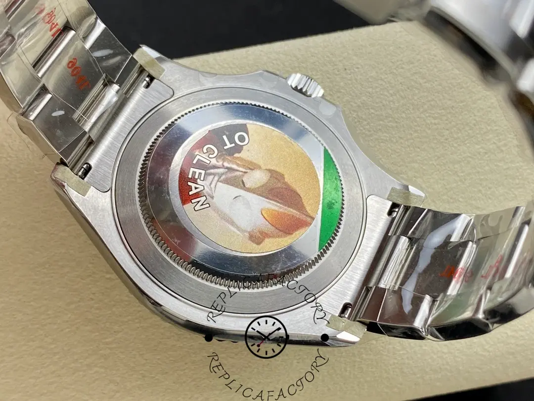 Rear case view of Rolex Yacht-Master 126622 with protective sticker on caseback.
