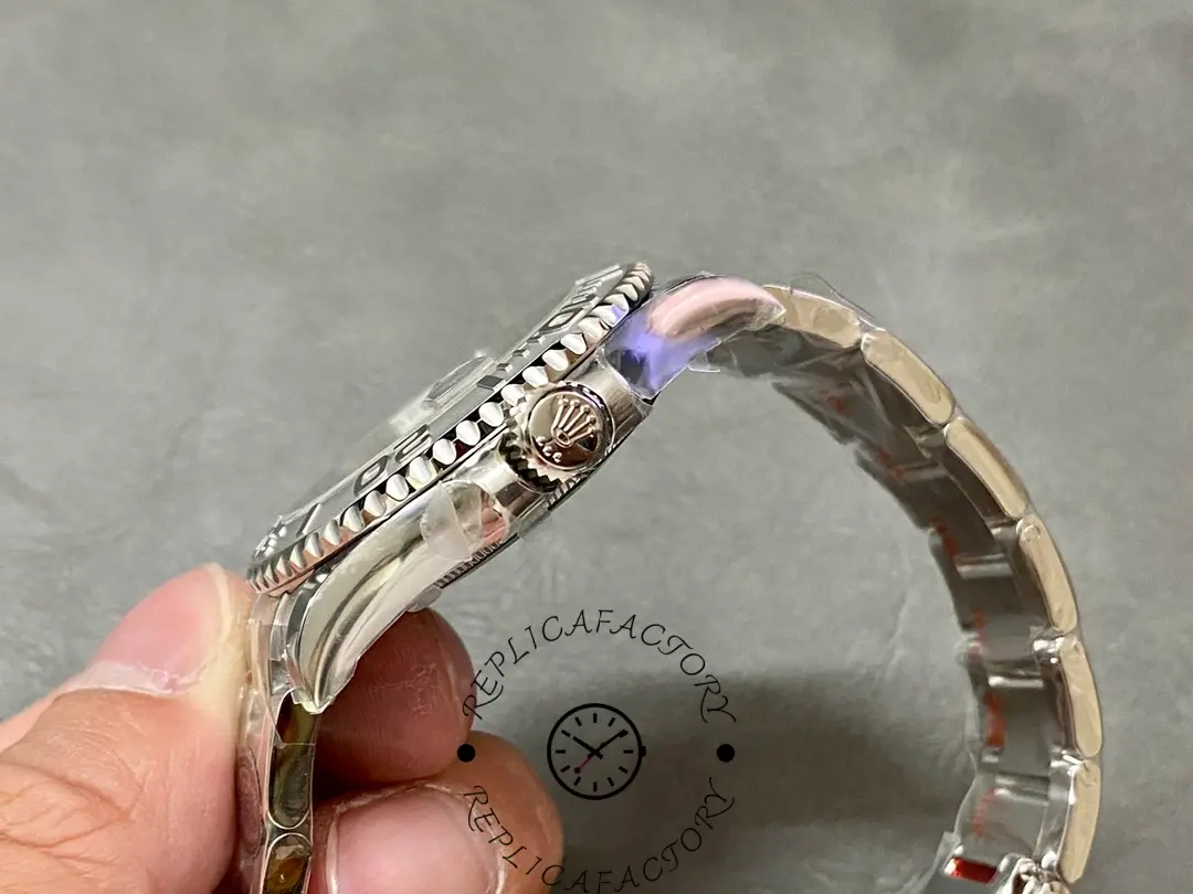 Crown-side view of Rolex Yacht-Master 126622 replica with engraved crown logo.