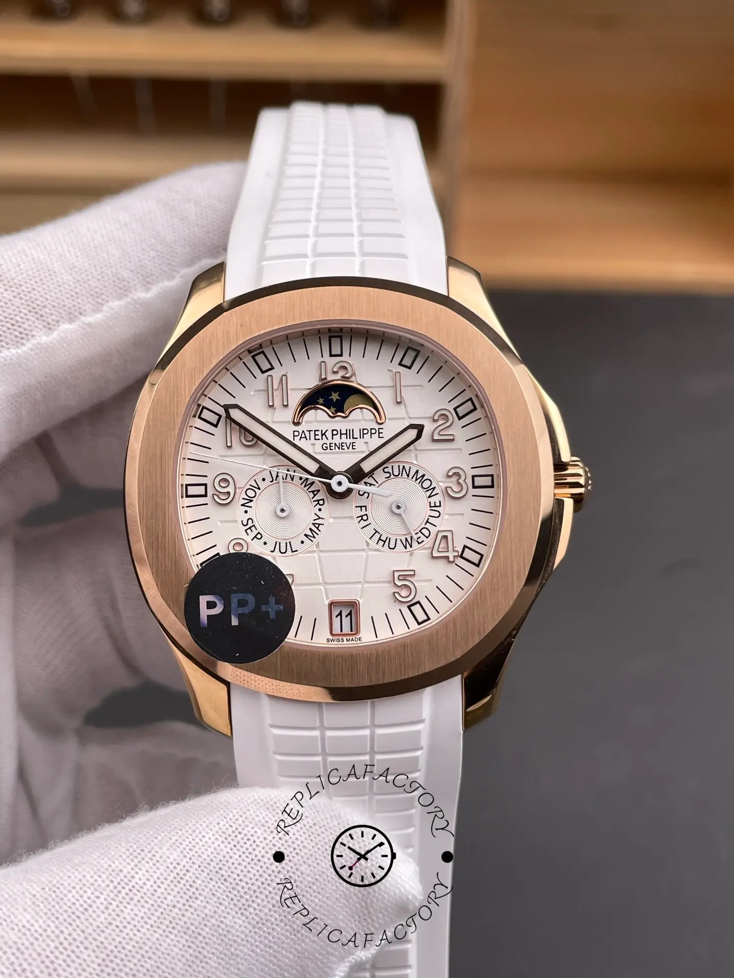 Detailed front shot of 5261R highlighting markers and moonphase window.