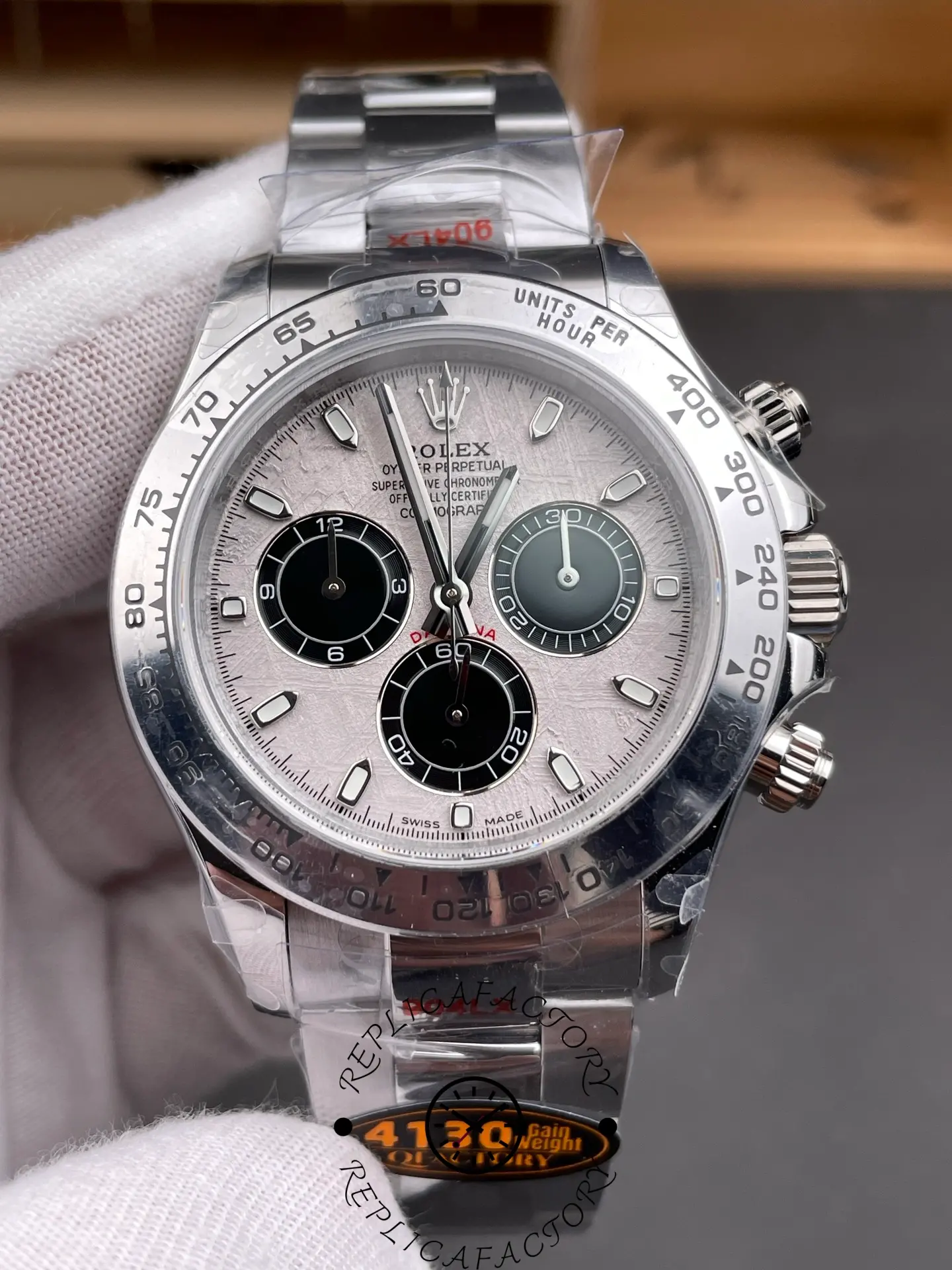 Replica Rolex Daytona 116509-0073 dial close-up showing hour markers and sub-dials.