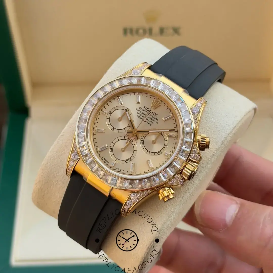 Side view of Rolex 126538TBR replica showing crown and chronograph pushers.