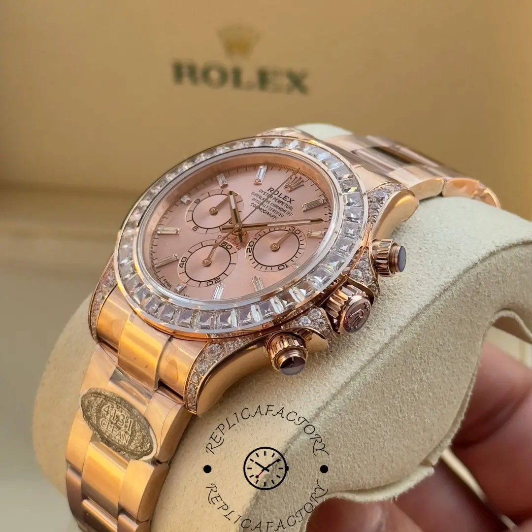 Side profile of Rolex Daytona 126595TBR replica showing crown and pushers.