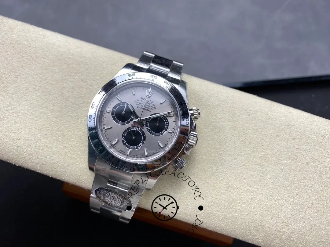 Angled display view of Rolex Daytona 126509-0003 showing full dial, bezel, and bracelet.
