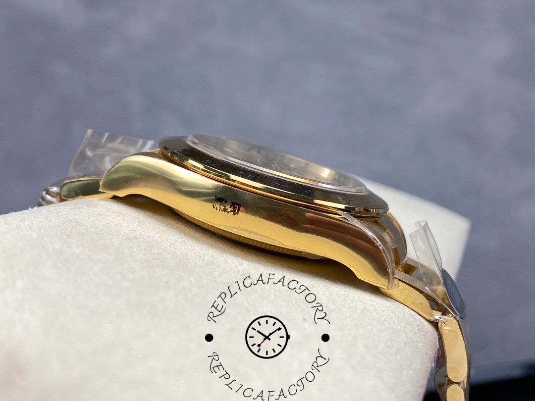 Side profile of Rolex Daytona 126508 showing polished yellow-gold case curvature.