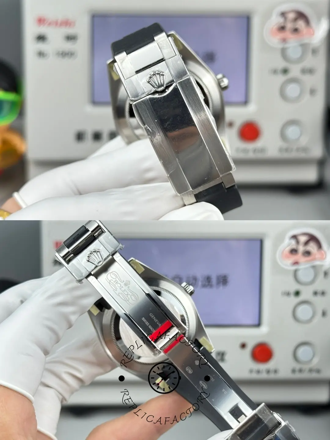 Clasp detail of Rolex Explorer 224270 showing folding clasp with logo.