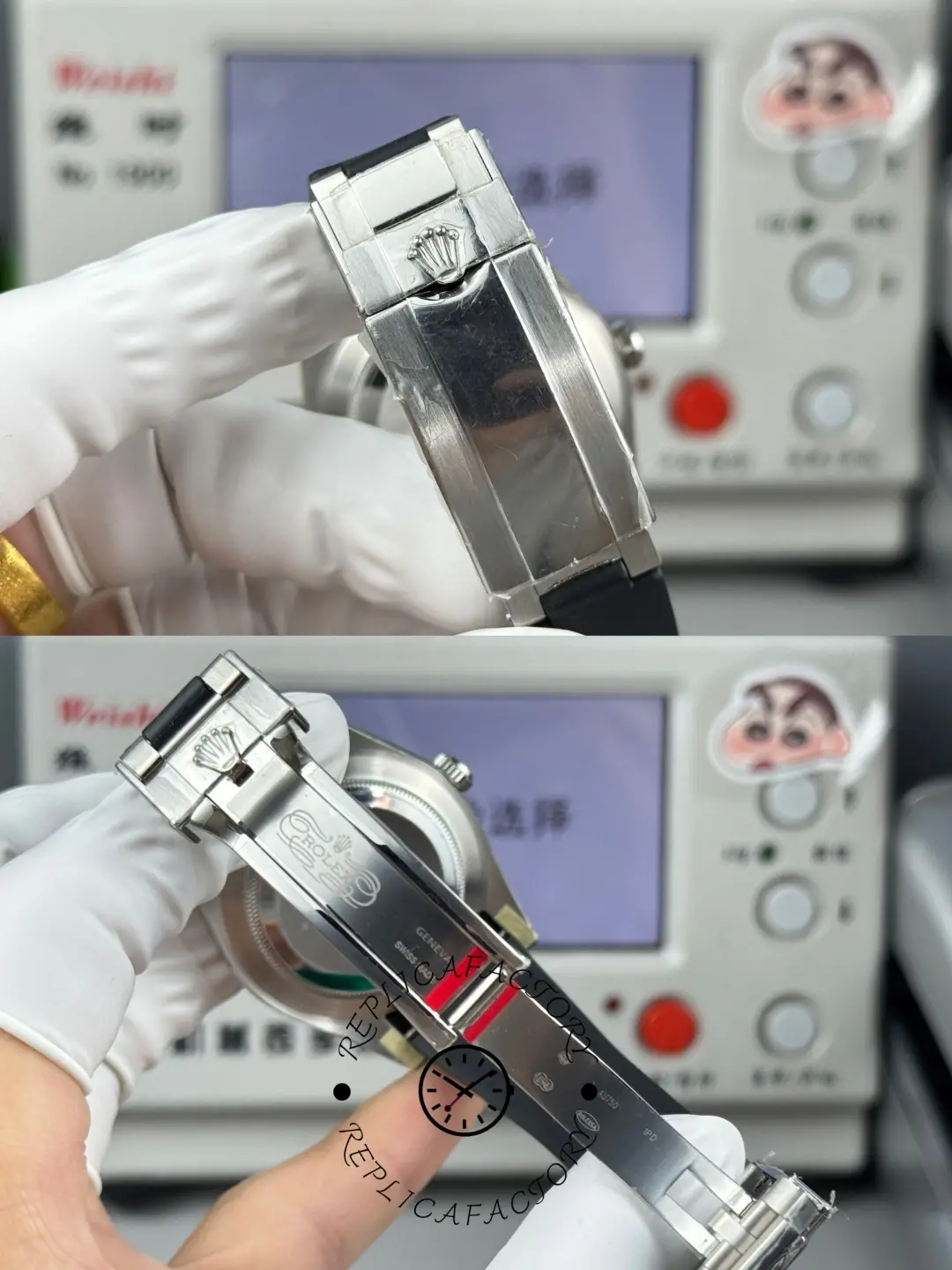 Clasp detail of Rolex Air-King 126900 replica showing folding clasp design.