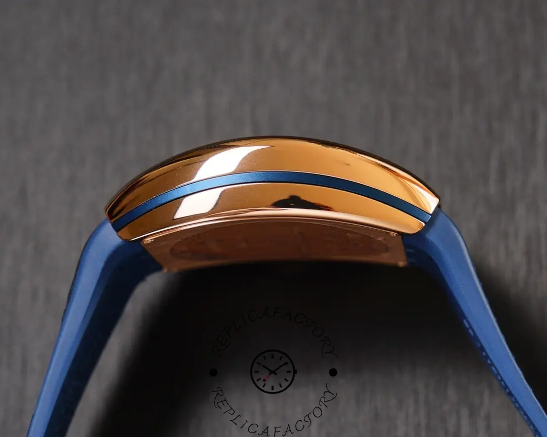 Case side view of Franck Muller V45 SC DT Yachting 1:1 clone emphasizing curved case structure.