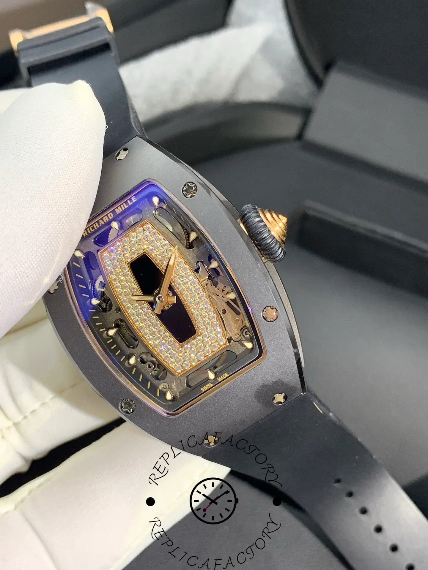 Side view of Richard Mille RM 07-01 featuring ceramic case and rubberized crown.