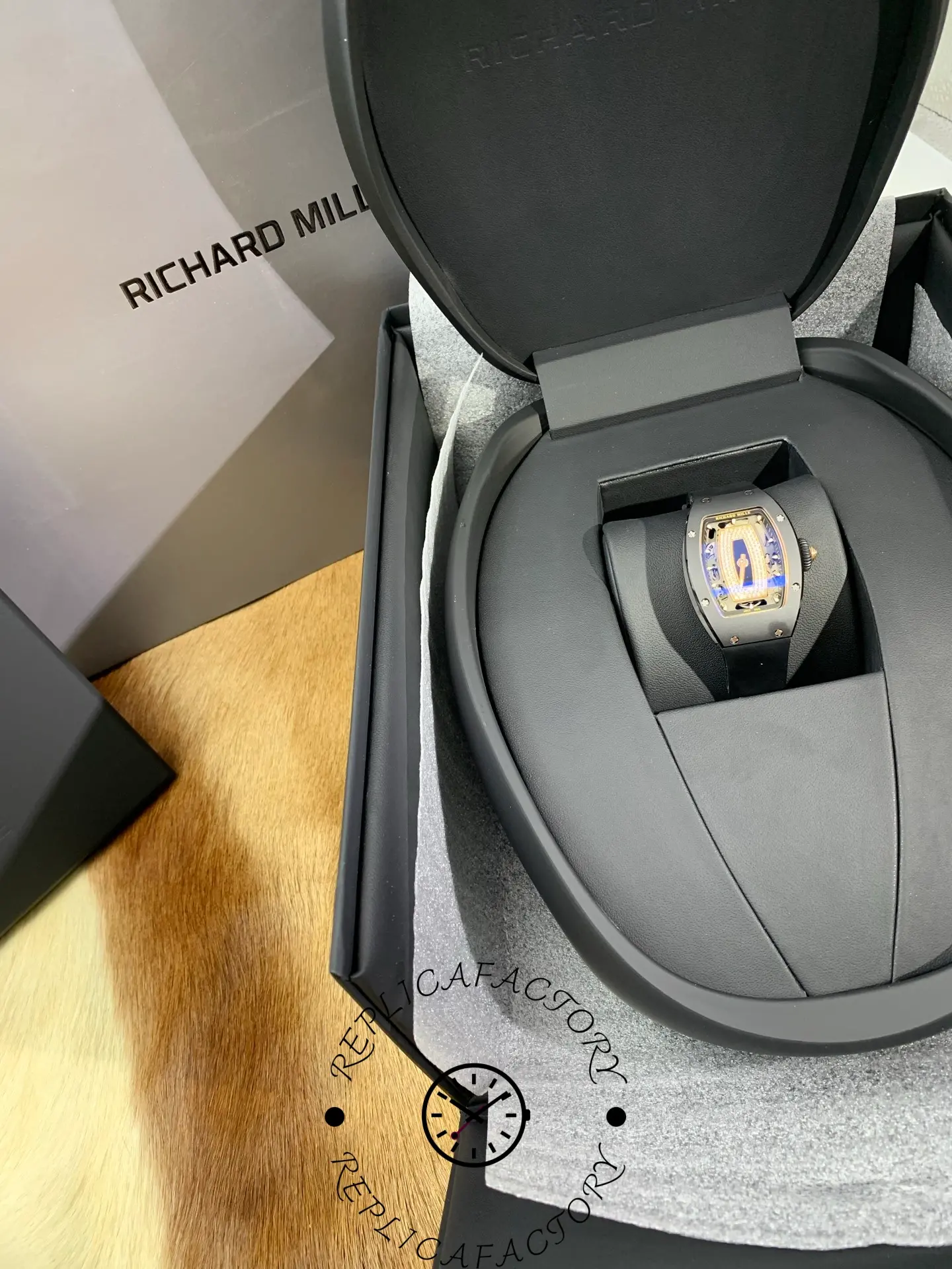 Full packaging view of Richard Mille RM 07-01 with box and interior.