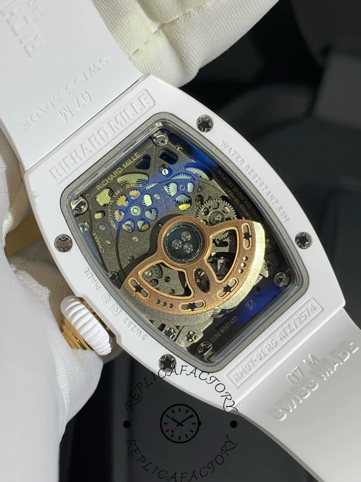 Case back view of Richard Mille RM 07-01 revealing automatic movement rotor.