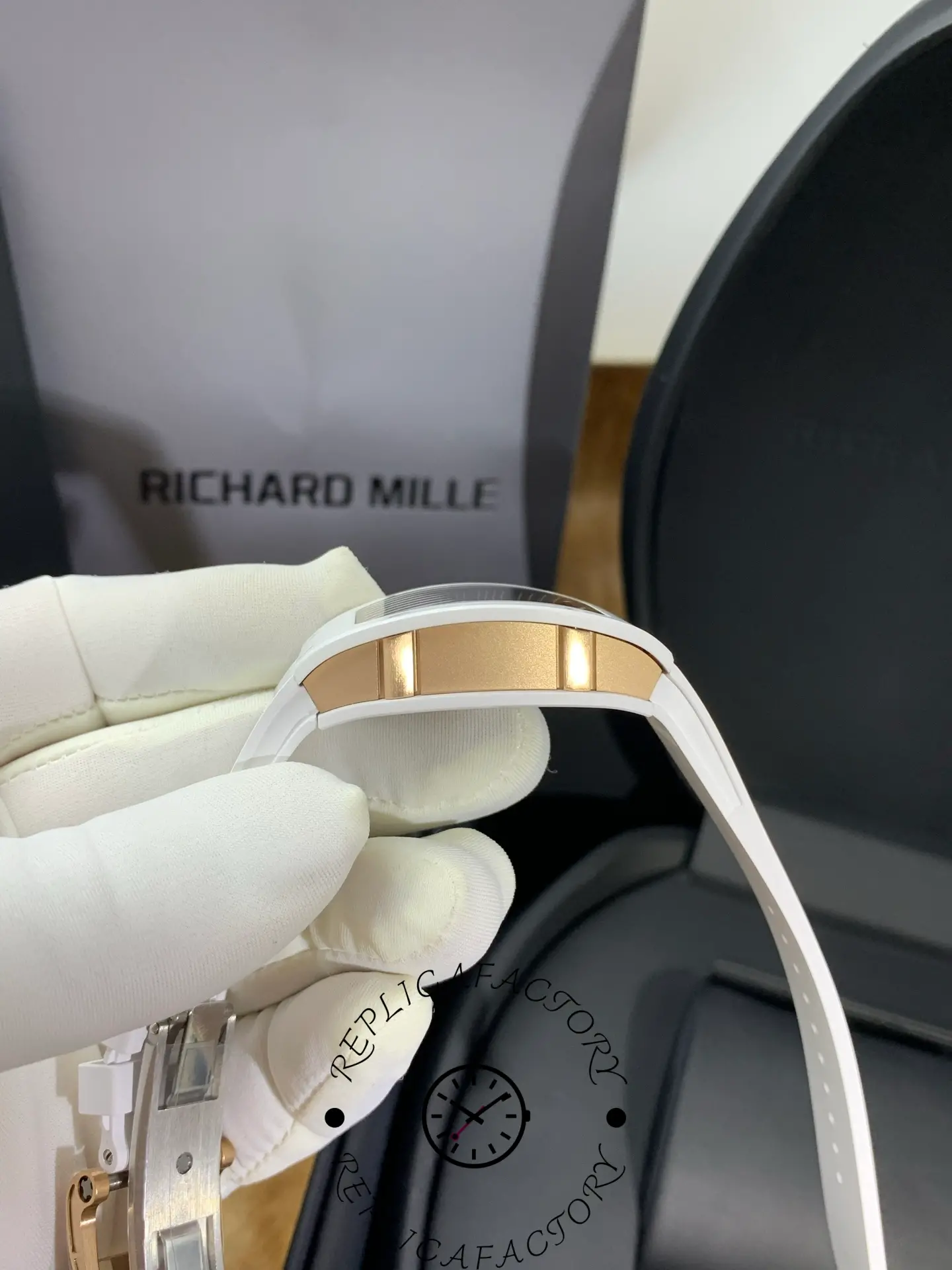 Case side view of Richard Mille RM 07-01 highlighting curved tonneau shape.
