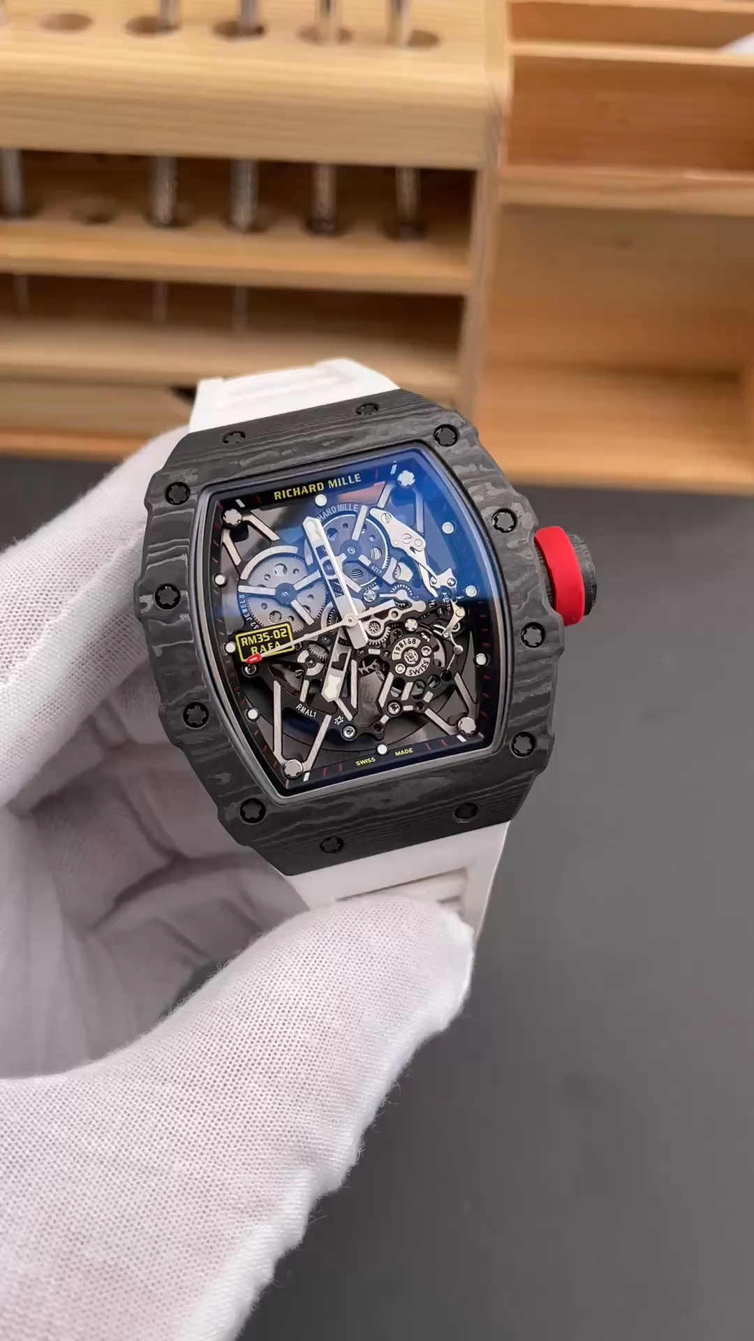 Richard Mille RM 035-02 Rafael Nadal NTPT Carbon on White Rubber Strap