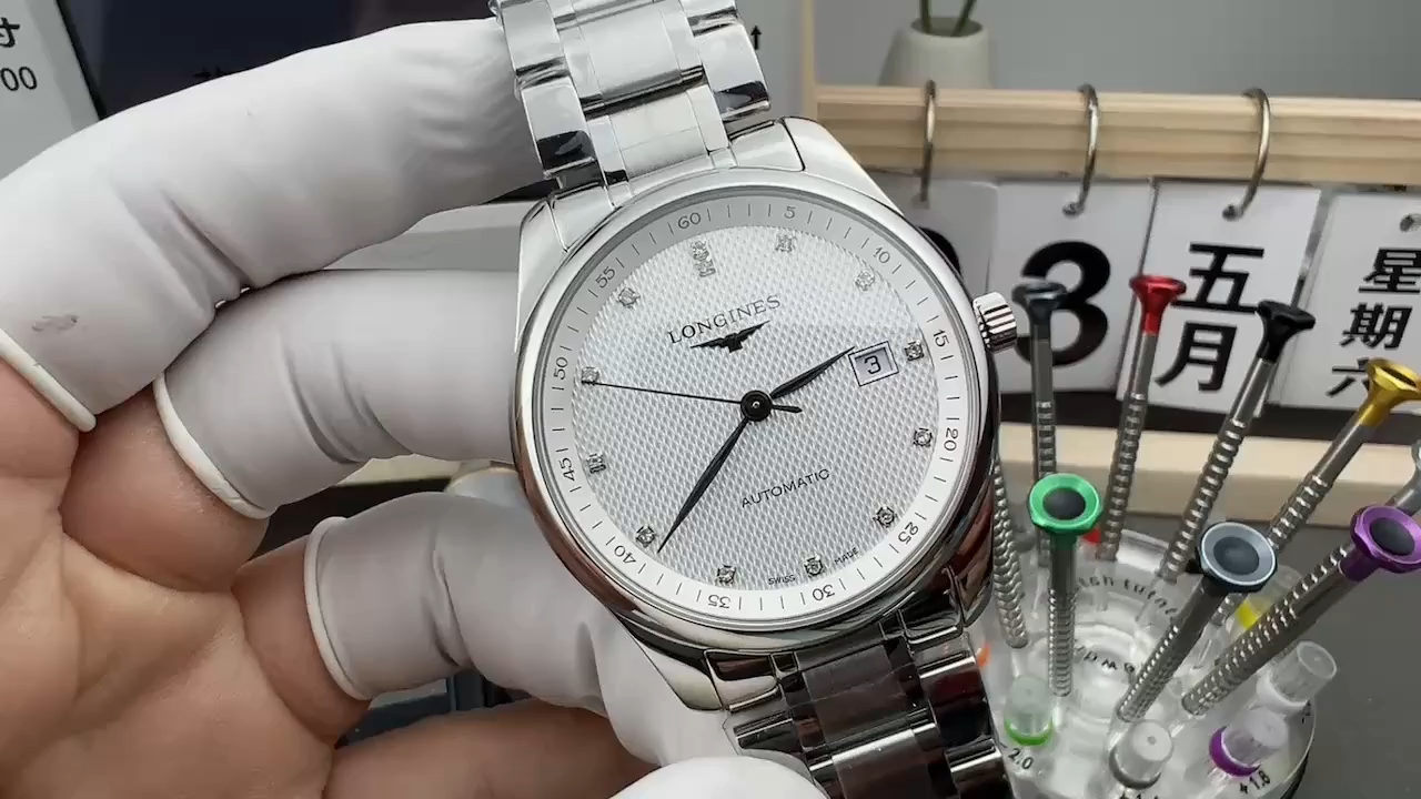 1:1 Clone Longines L2.793.4.77.6 Master Collection Silver-Diamond 40 Date Steel - Video