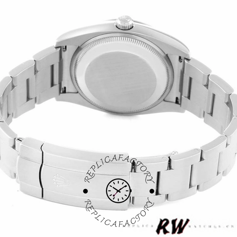 Rolex Oyster Perpetual Air-King 114200, caseback view showing rear of the watch and bracelet.