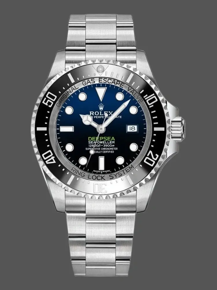 Rolex Sea-Dweller Deepsea 116660, full front view with D-Blue dial and stainless steel bracelet. - Front view