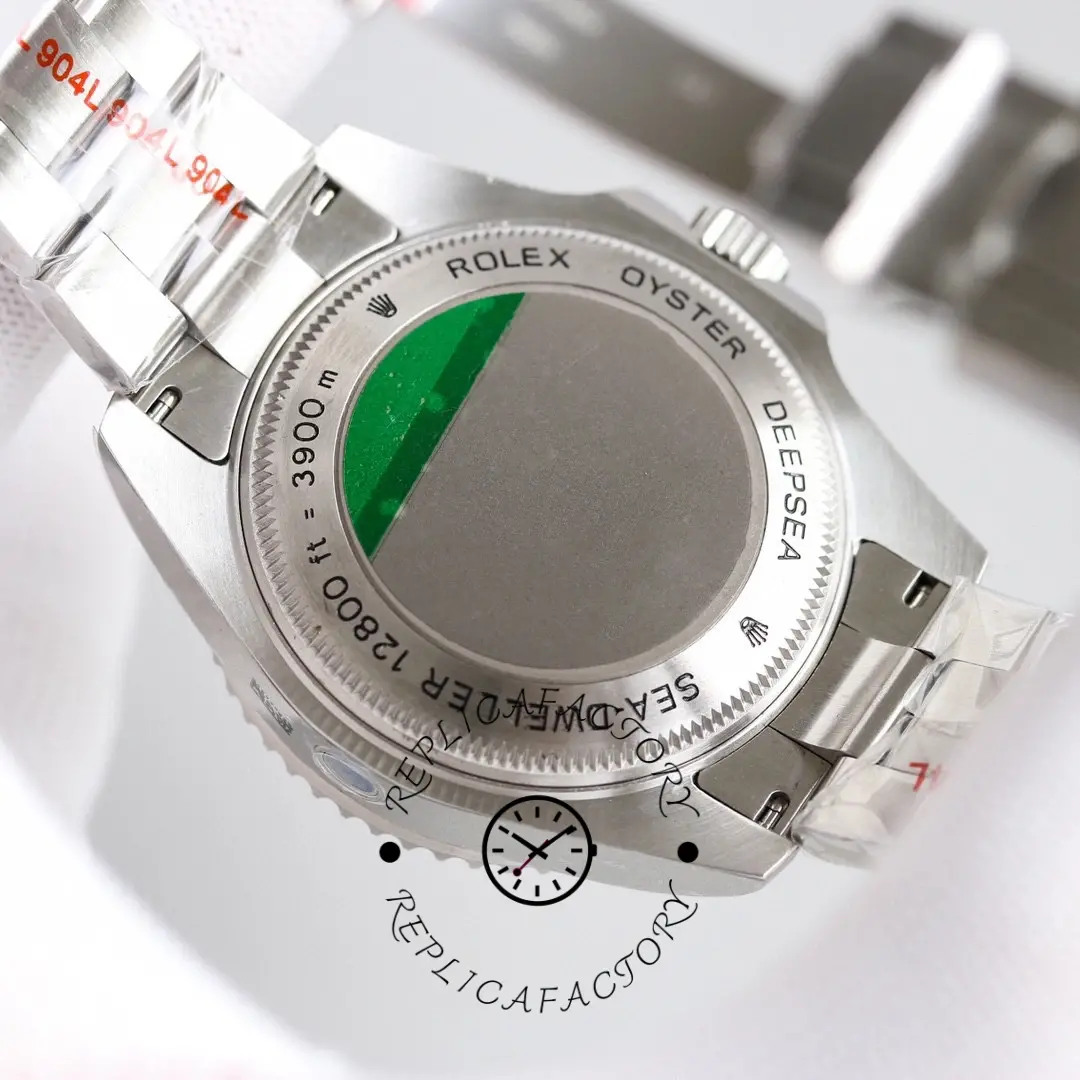 Rolex Sea-Dweller Deepsea 136660 0005, caseback view showing protective green sticker.