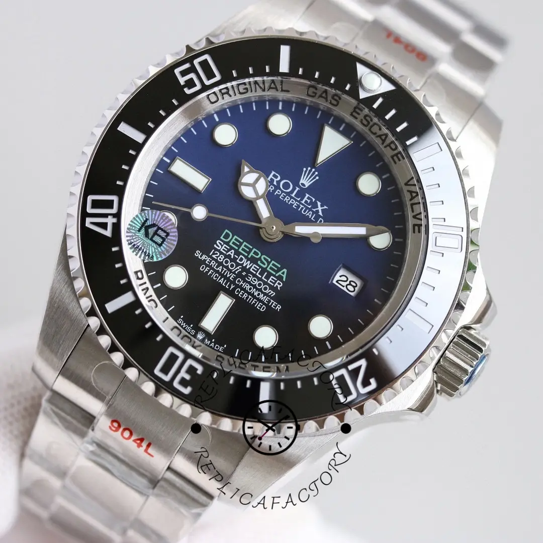 Rolex Sea-Dweller Deepsea 136660 0005, bezel insert macro showing minute marks and finish.