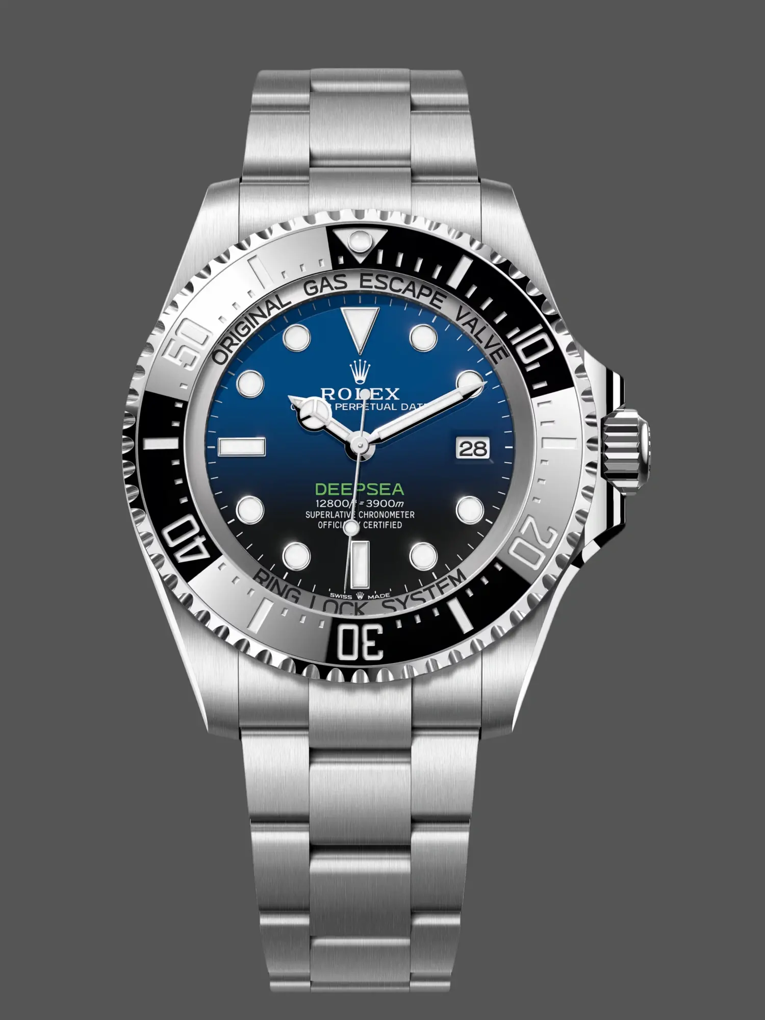 Rolex Sea-Dweller Deepsea 136660 0005, full front view with black-blue dial and steel bracelet. - Front view
