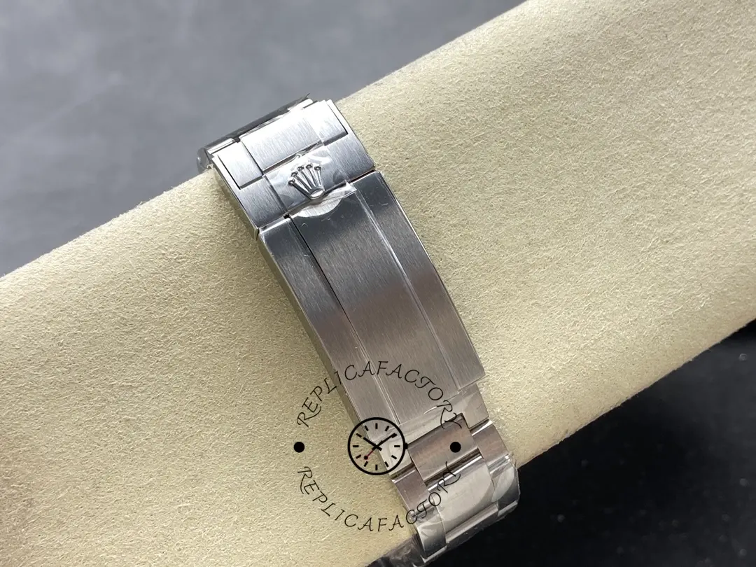 Rolex Sea-Dweller Deepsea 136660 0005, bracelet clasp view on cushion with clasp closed.