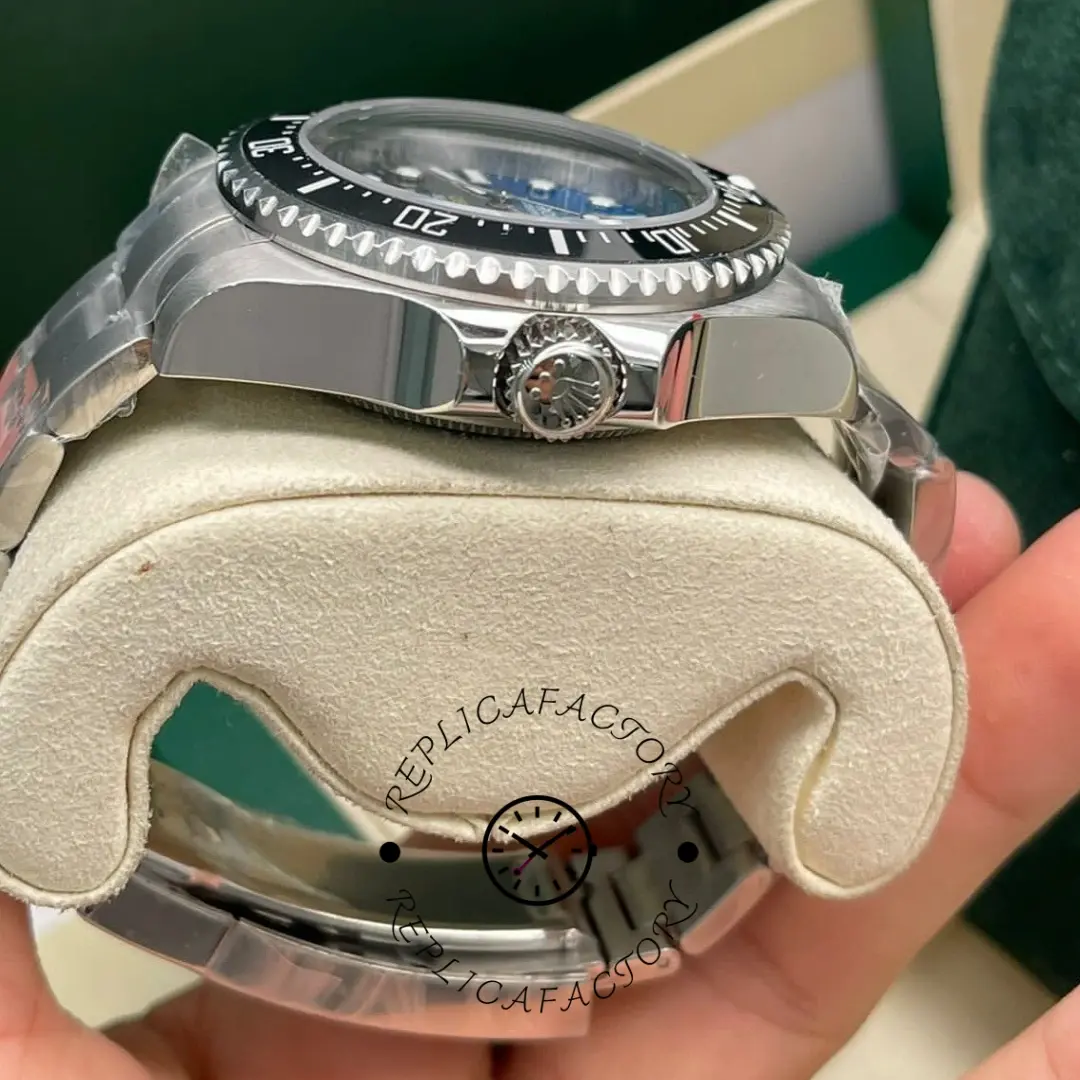 Rolex Sea-Dweller Deepsea 136660 0005, side view showing bezel teeth and crown guards.