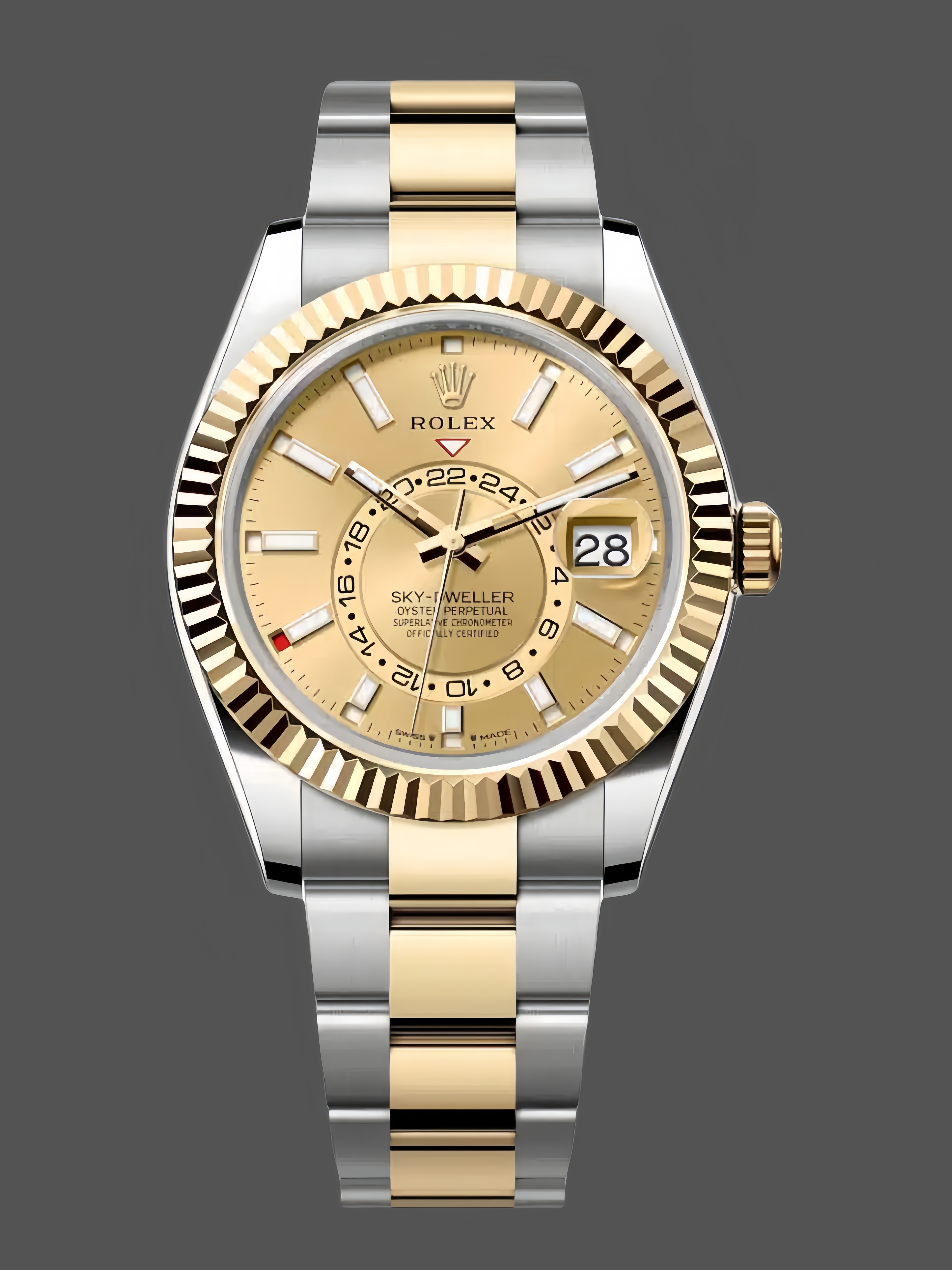 336933 0001 Rolex Sky Dweller Champagne Dial Yellow Gold Replica Watch