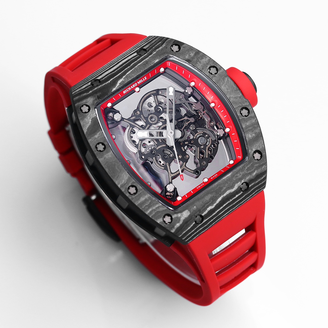 Richard Miller RM 055 NTPT Carbon Fiber Red Rubber Strap - Image 4