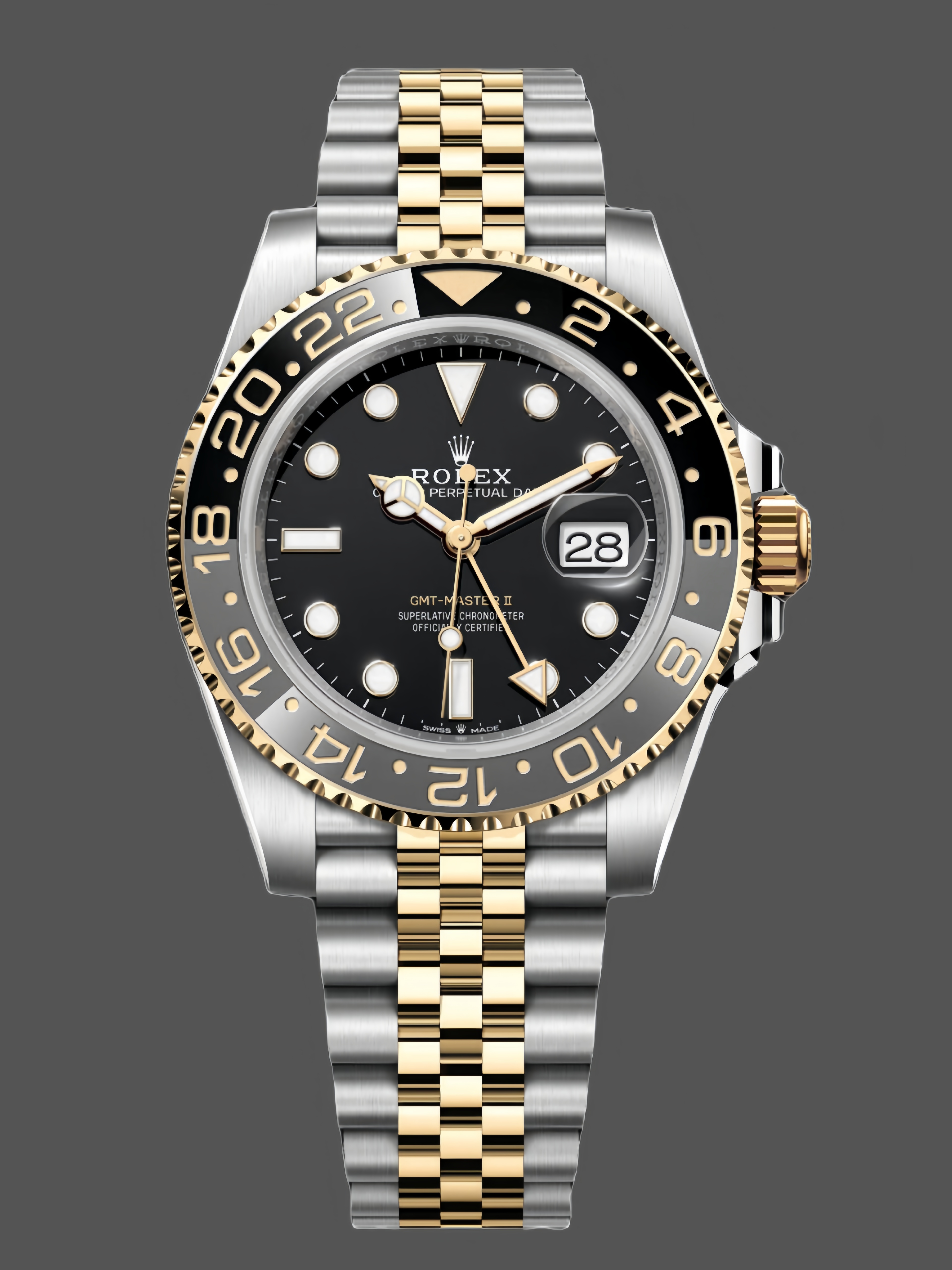 Replica Rolex GMT Master II Black Dial Steel 18kt Yellow Gold 126713GRNR 0001 Men's Watch