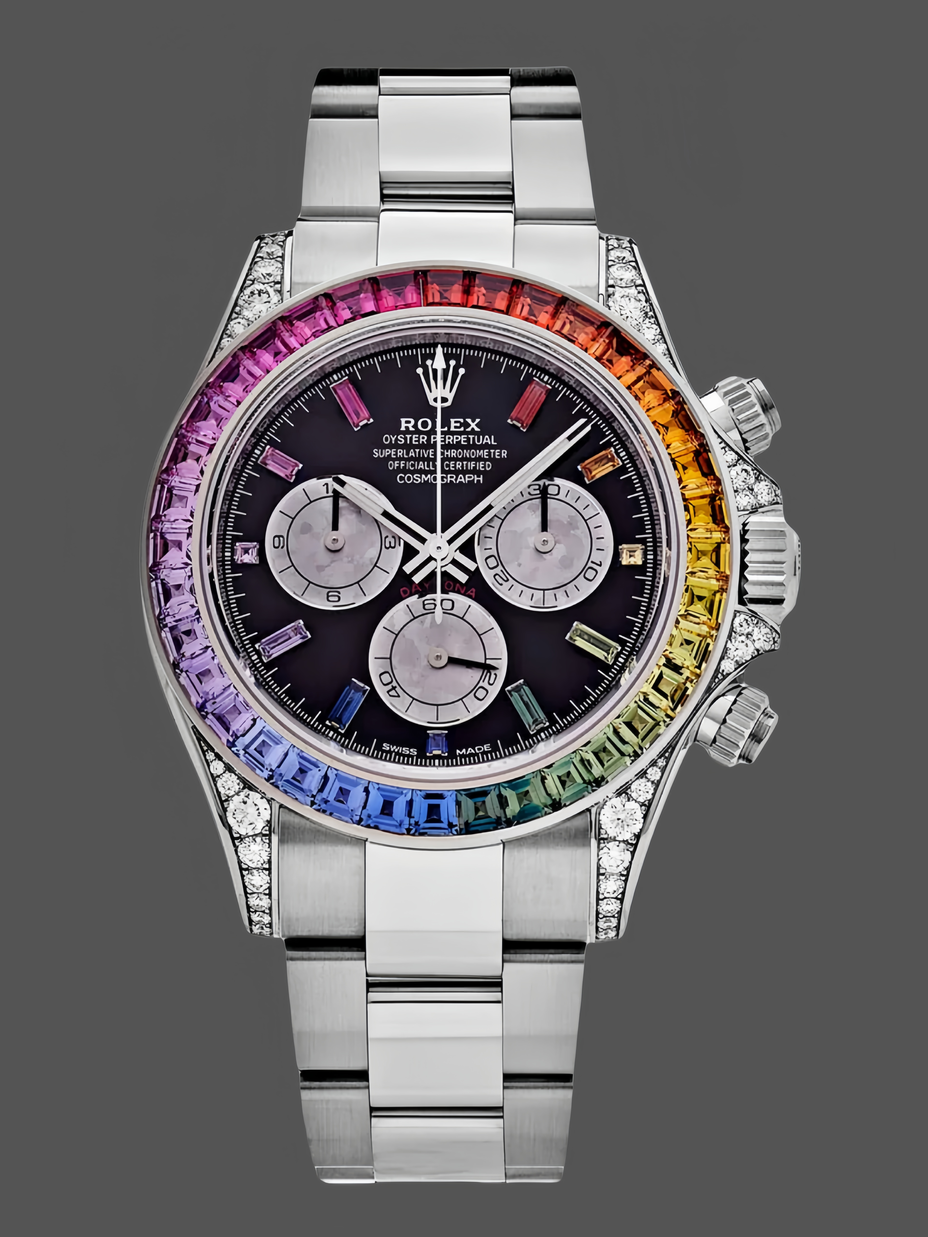 Replica Rolex Daytona 116599RBOW Rainbow White Gold Black Dial Sapphire Bezel