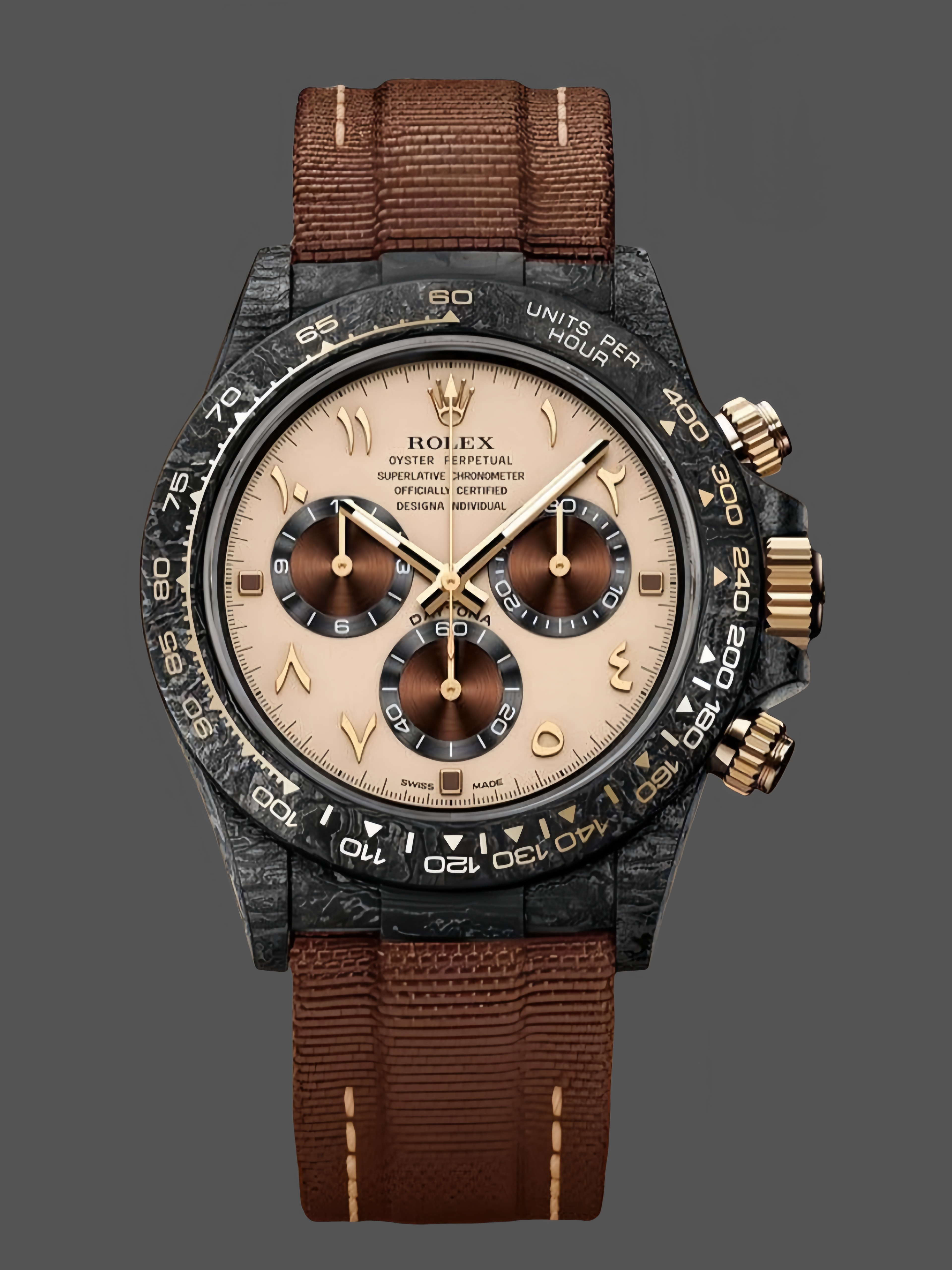 Replica Rolex Daytona DIW Desert Eagle Arabic Carbon Fiber Customised Cream Dial 40 mm