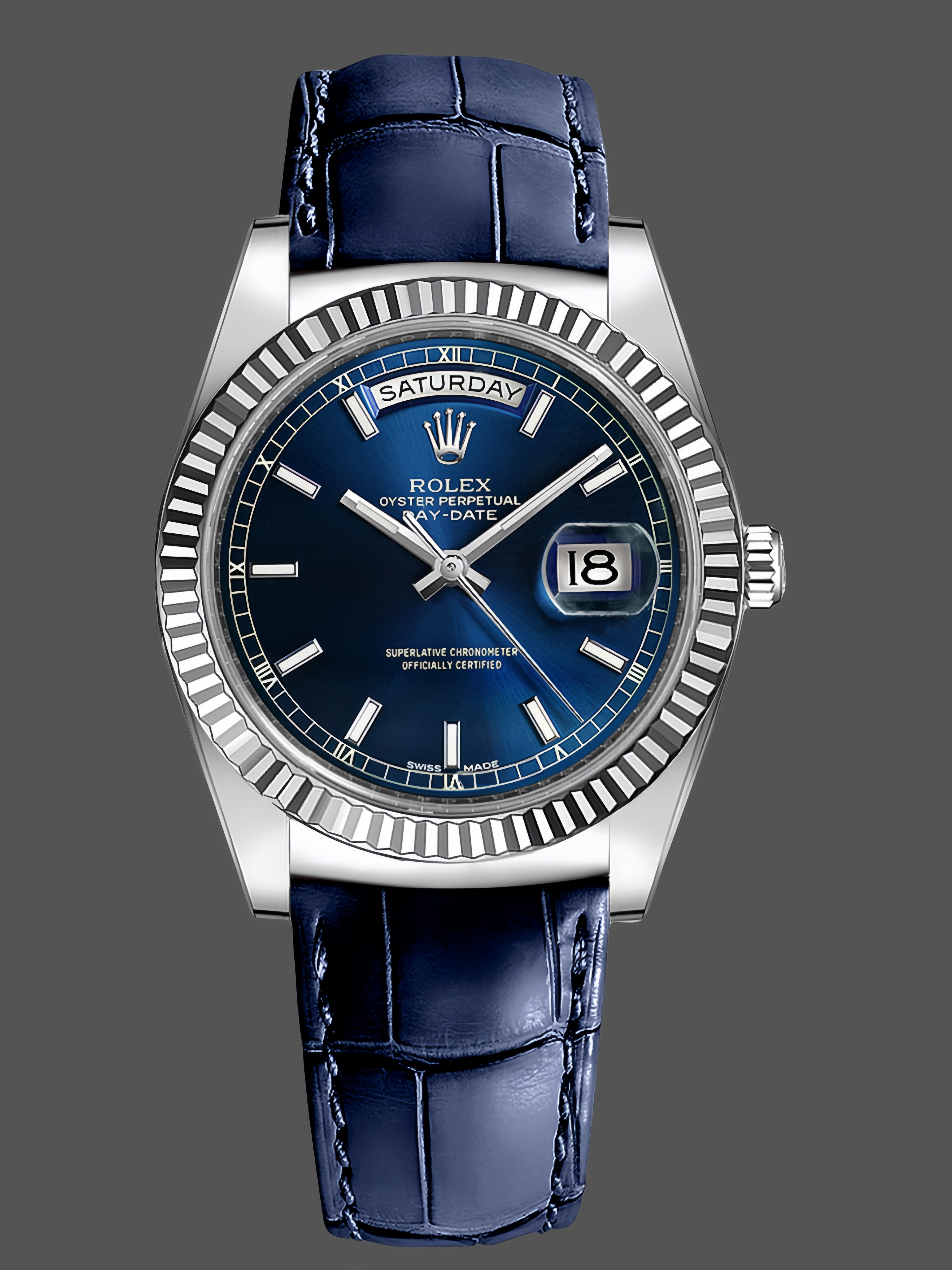 Replica Rolex Day Date 36mm White Gold Fluted Bezel 118139 0004 Blue