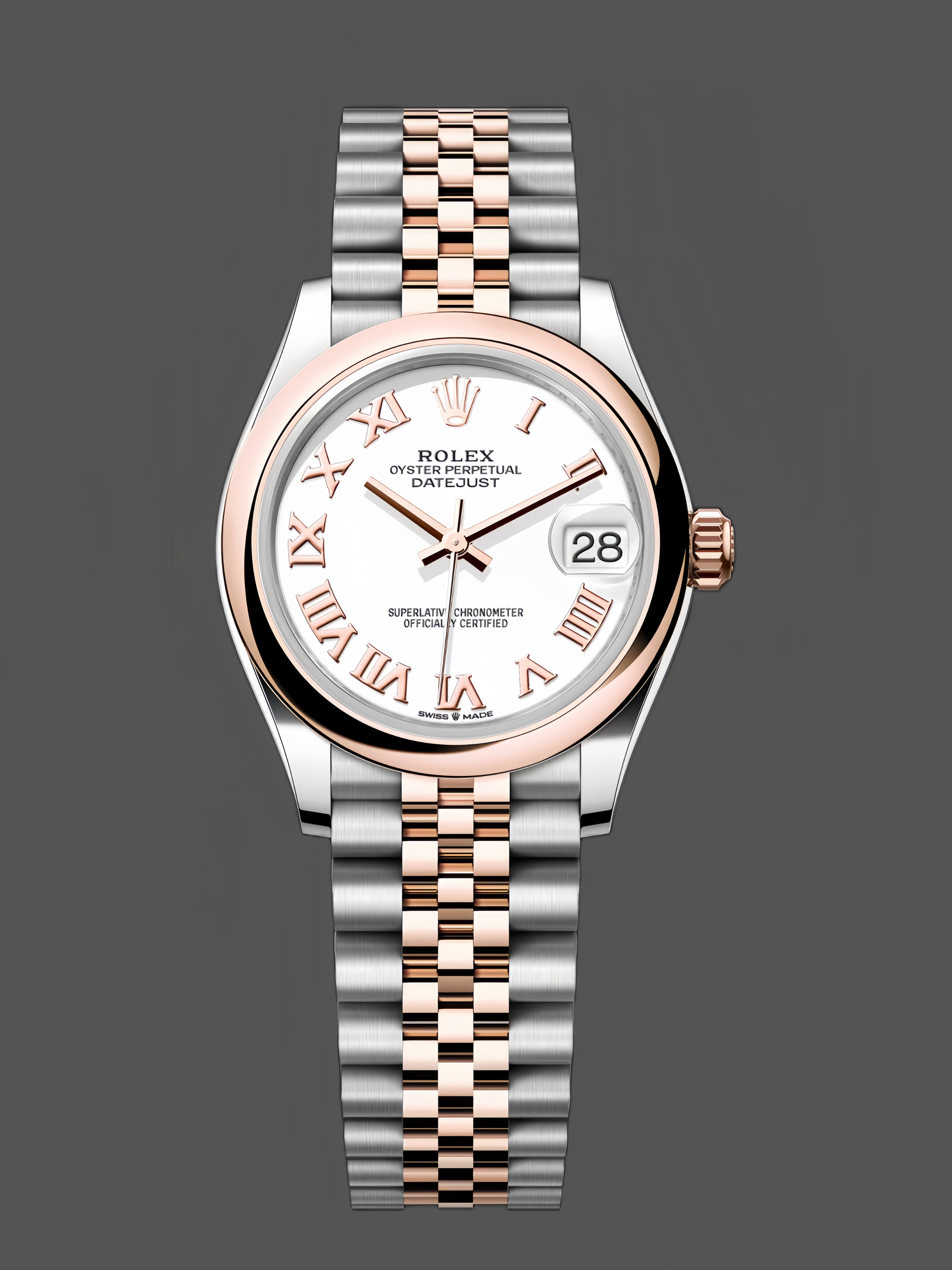 Replica Rolex Datejust 31mm Rose Gold 278241 0002 White Roman Jubilee