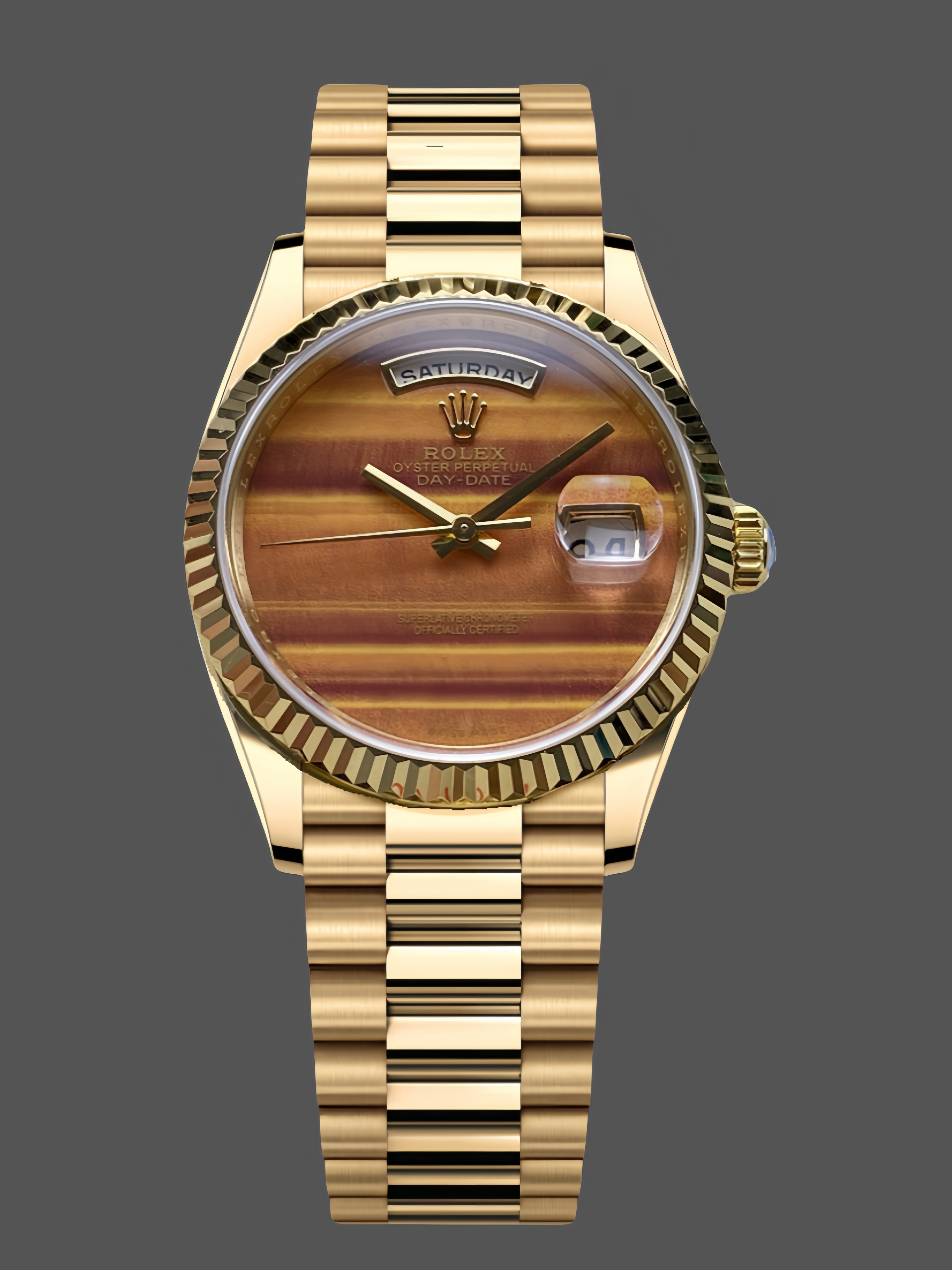 Replica Rolex Day Date 18038 Yellow Gold Tigers Eye Watch - Yellow