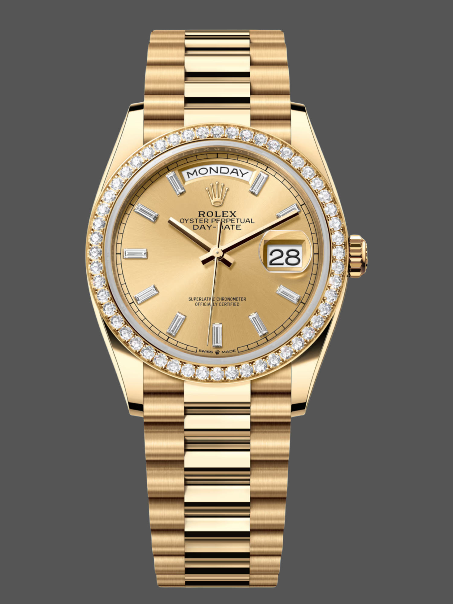Rolex Day-Date 128348RBR 0080 Champagne Index Dial Yellow Gold 36MM Unisex Replica Watch