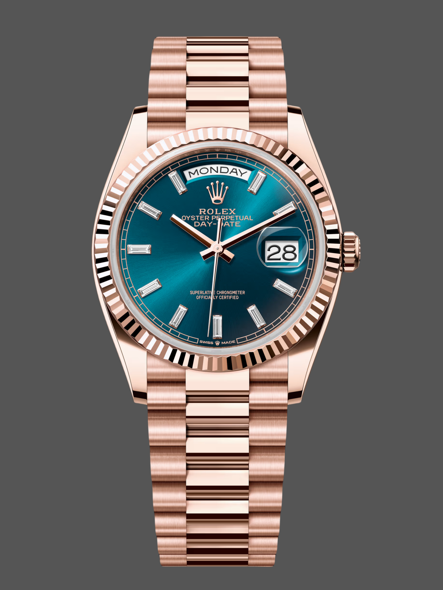 Replica Rolex Day Date Oyster 36 mm Everose Gold Blue Green Dial M128235 0085