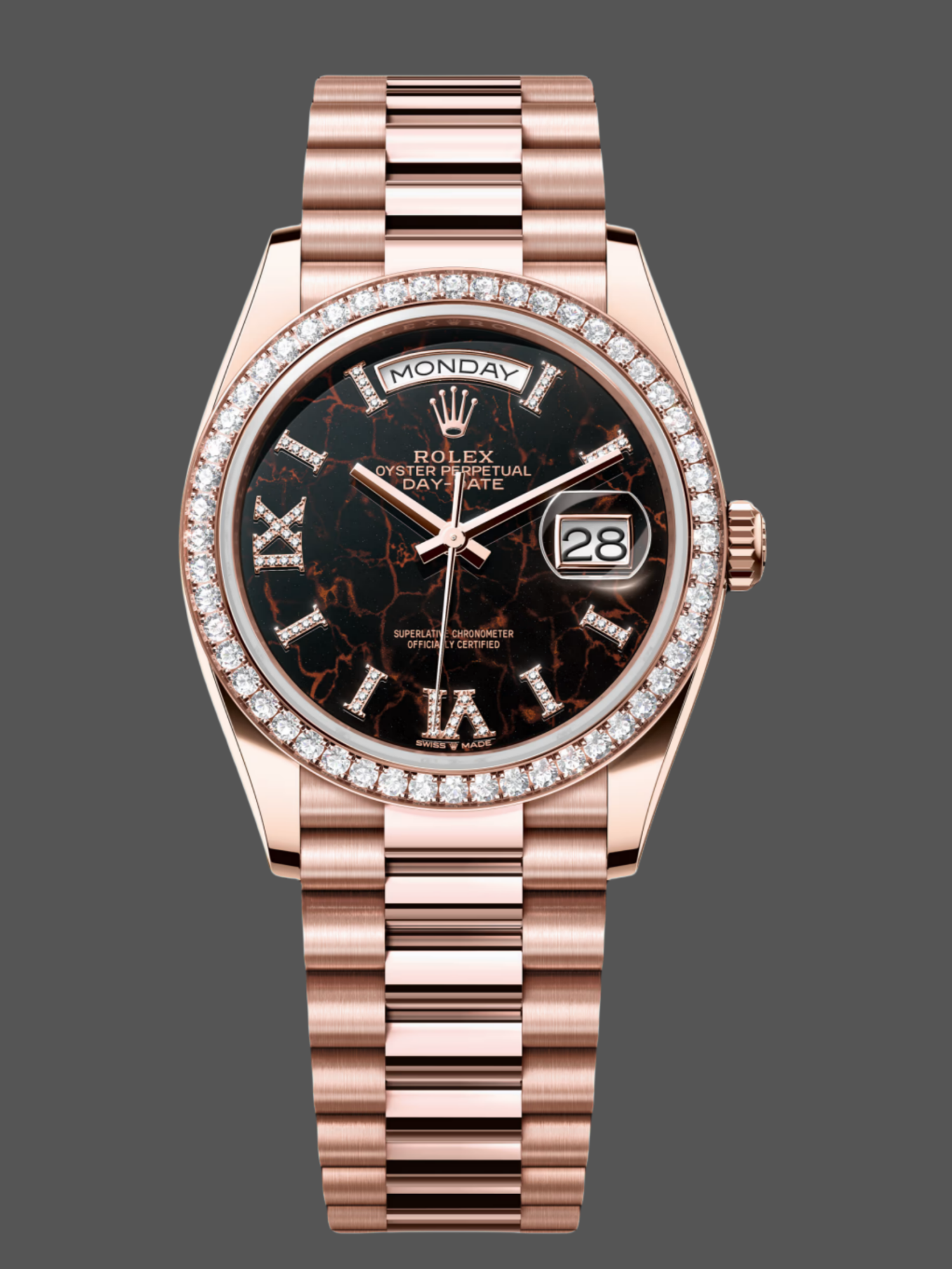 Rolex Day-Date 128345RBR 0075 Eisenkiesel dial Everose Gold 36MM Unisex Replica Watch