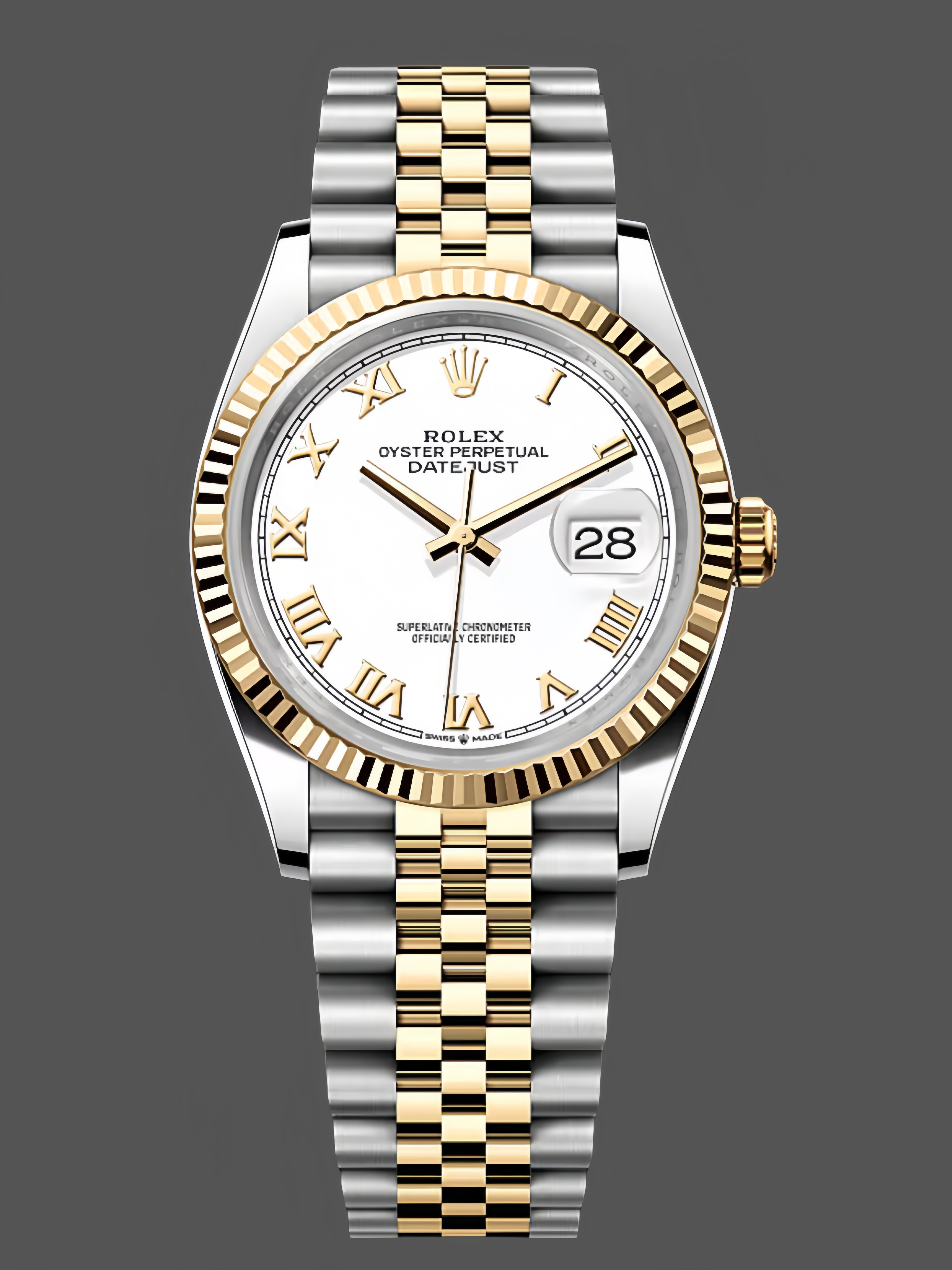Rolex Datejust 126233 0029 White Roman Dial Fluted Bezel 36MM Unisex Replica Watch