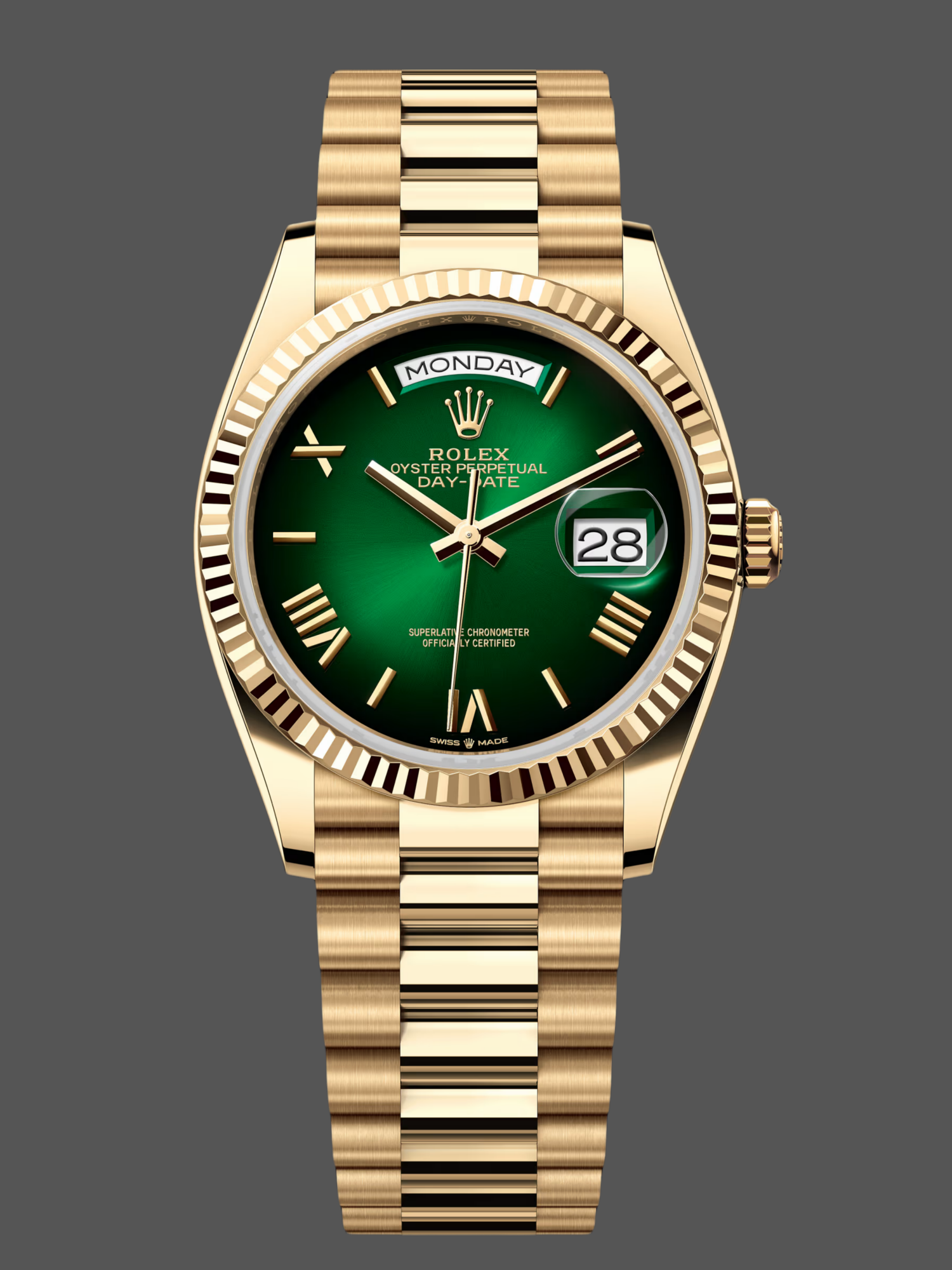 Replica Rolex Day Date 36mm Fluted Bezel Green Ombre Dial President Bracelet m128238 0118