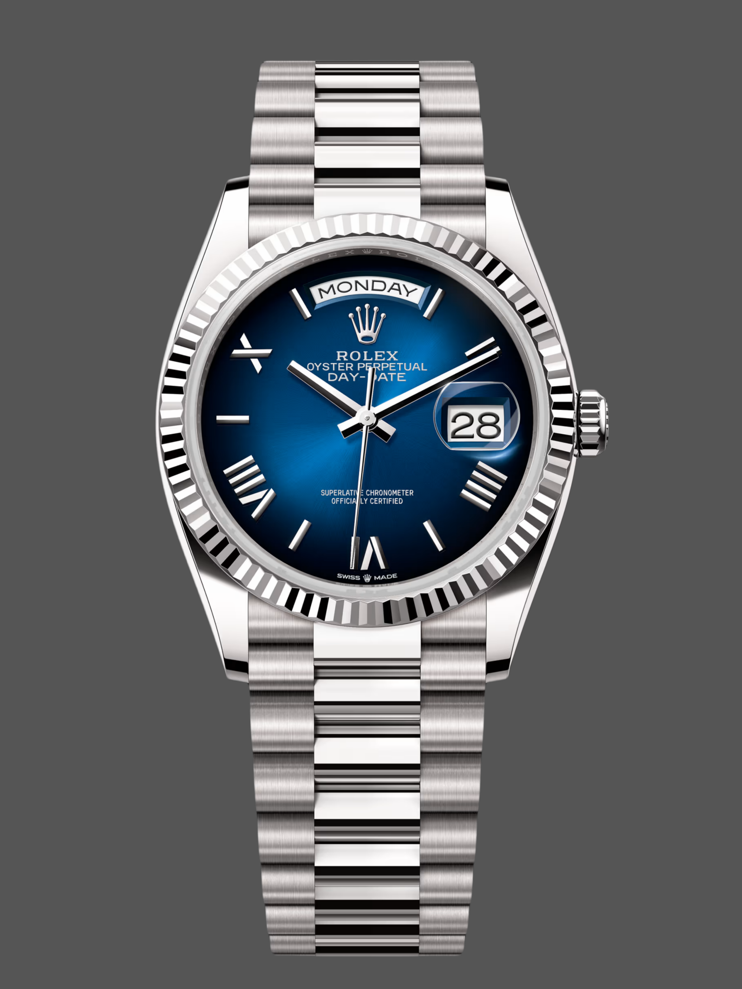 Replica Rolex Day Date 36 White Gold Blue Ombre Dial M128236 0020