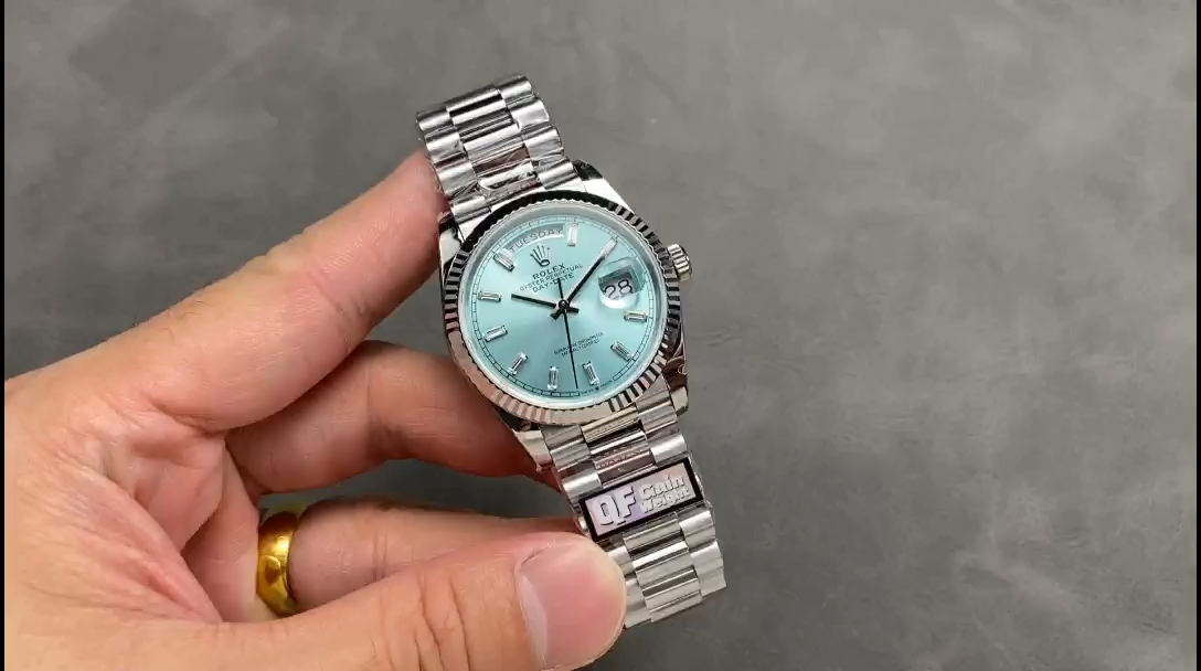 Replica Rolex Day Date 36 Fluted Bezel Platinum Bracelet 128236 0009
